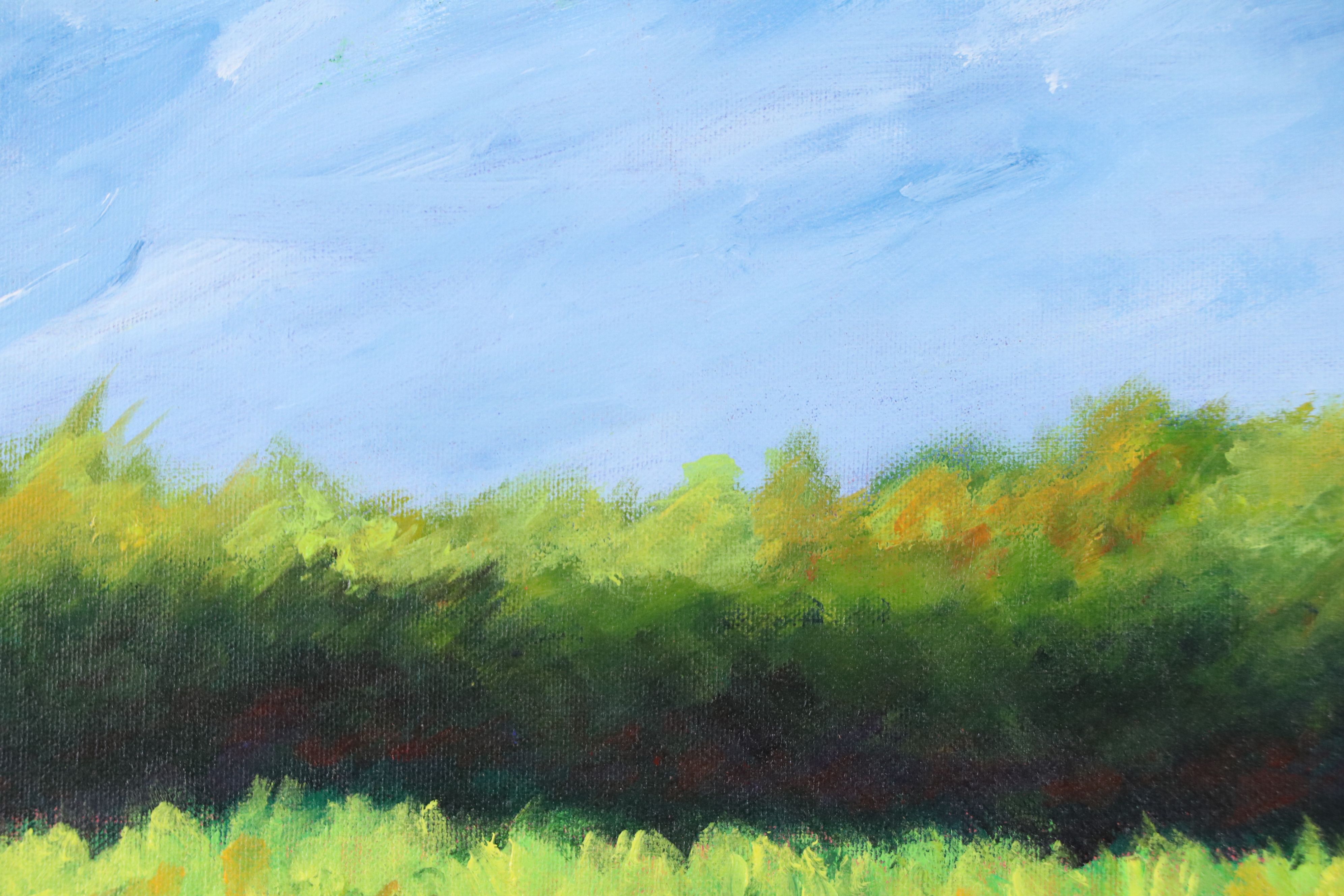 Impressionistic Oil Painting of Green Field, Late 20th Century