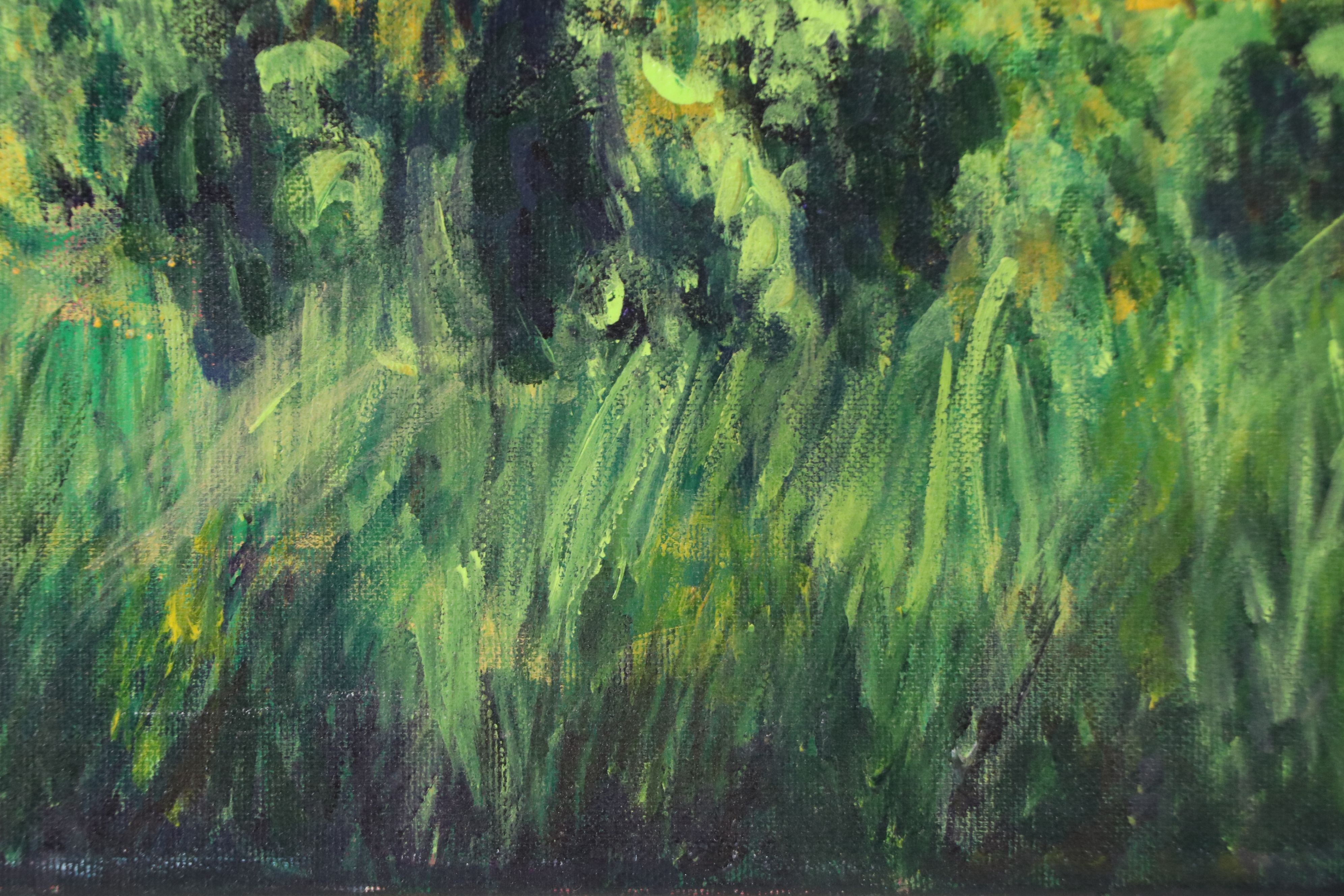 Impressionistic Oil Painting of Green Field, Late 20th Century