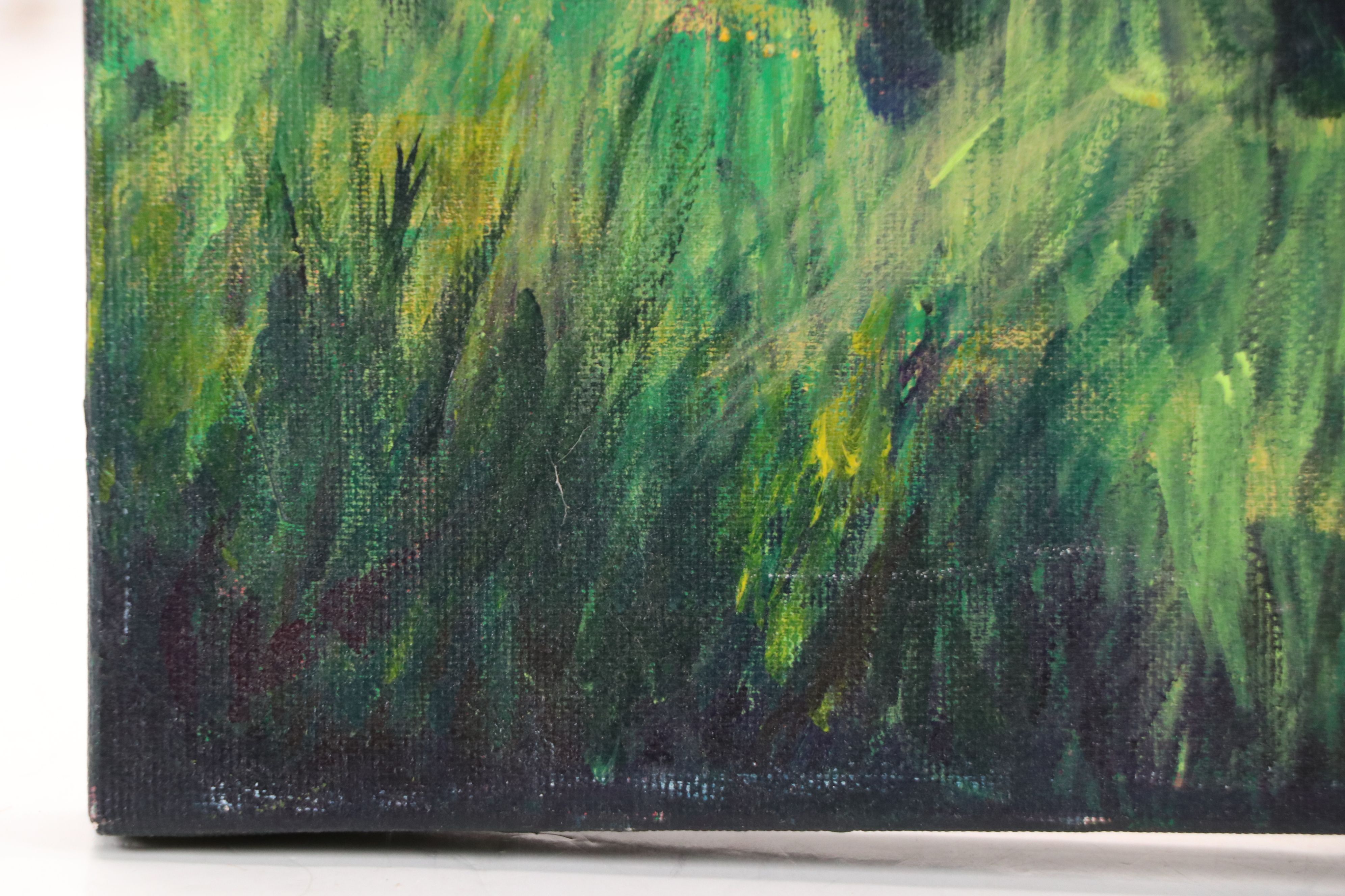 Impressionistic Oil Painting of Green Field, Late 20th Century