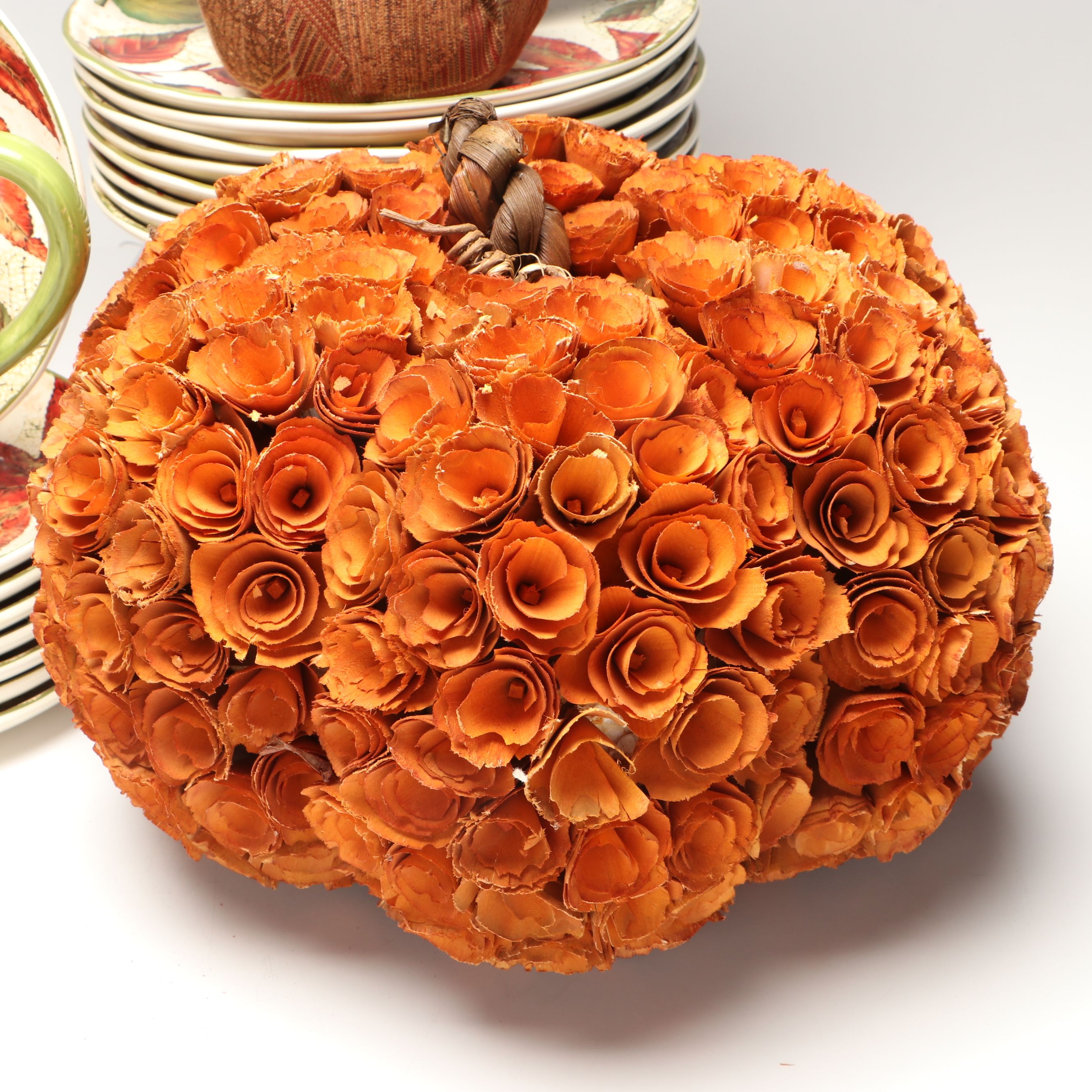 Decorative Pumpkins with Autumnal Transferware Plates