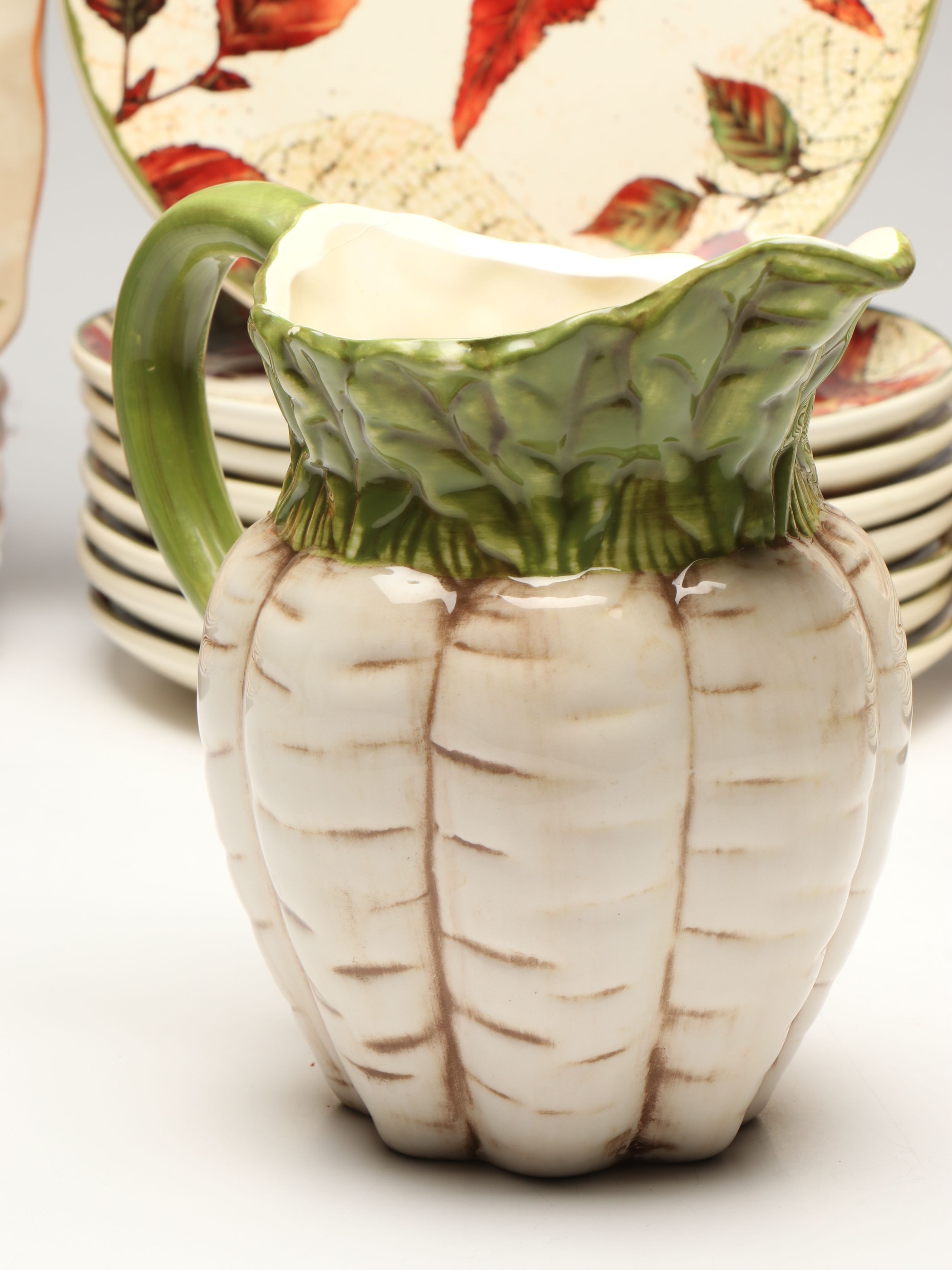 Decorative Pumpkins with Autumnal Transferware Plates