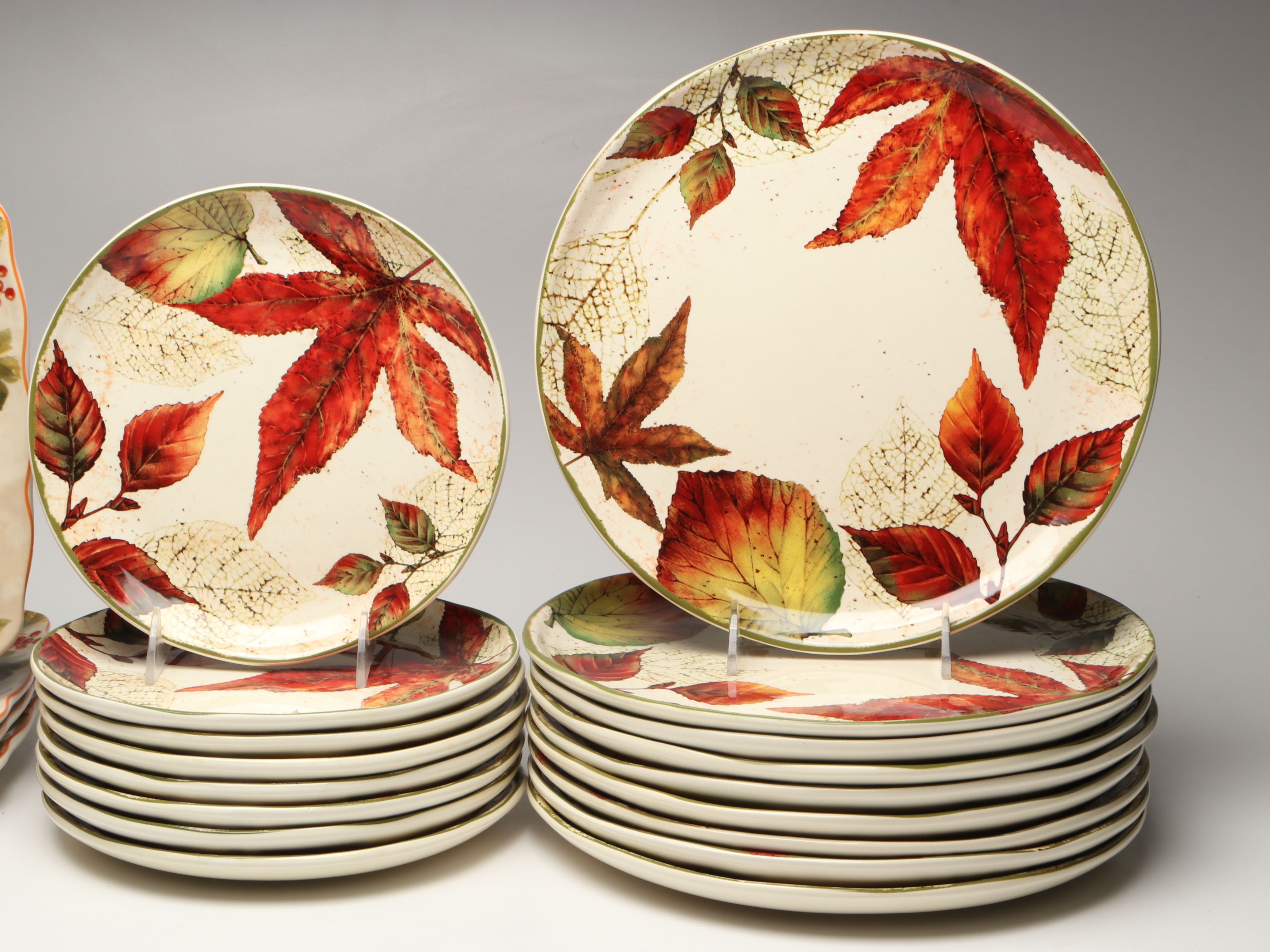 Decorative Pumpkins with Autumnal Transferware Plates