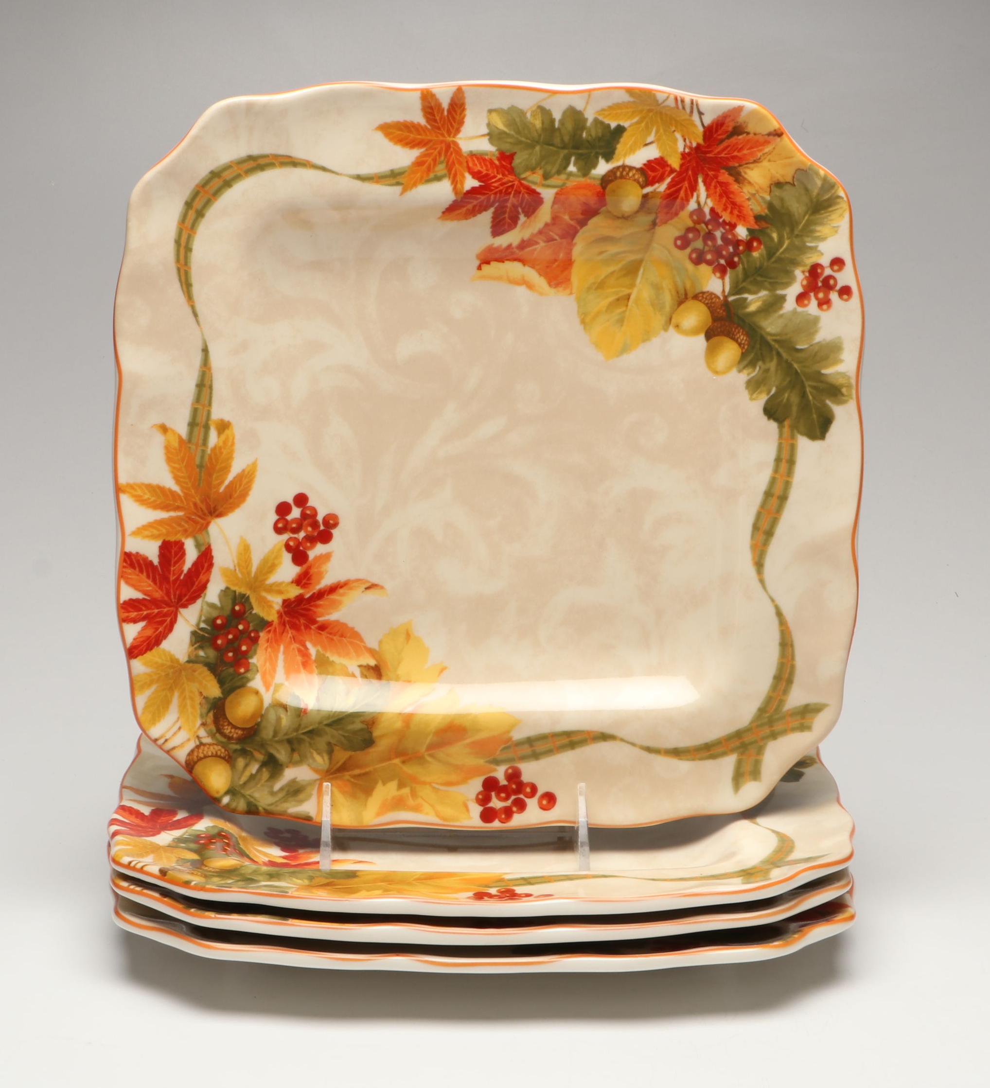 Decorative Pumpkins with Autumnal Transferware Plates