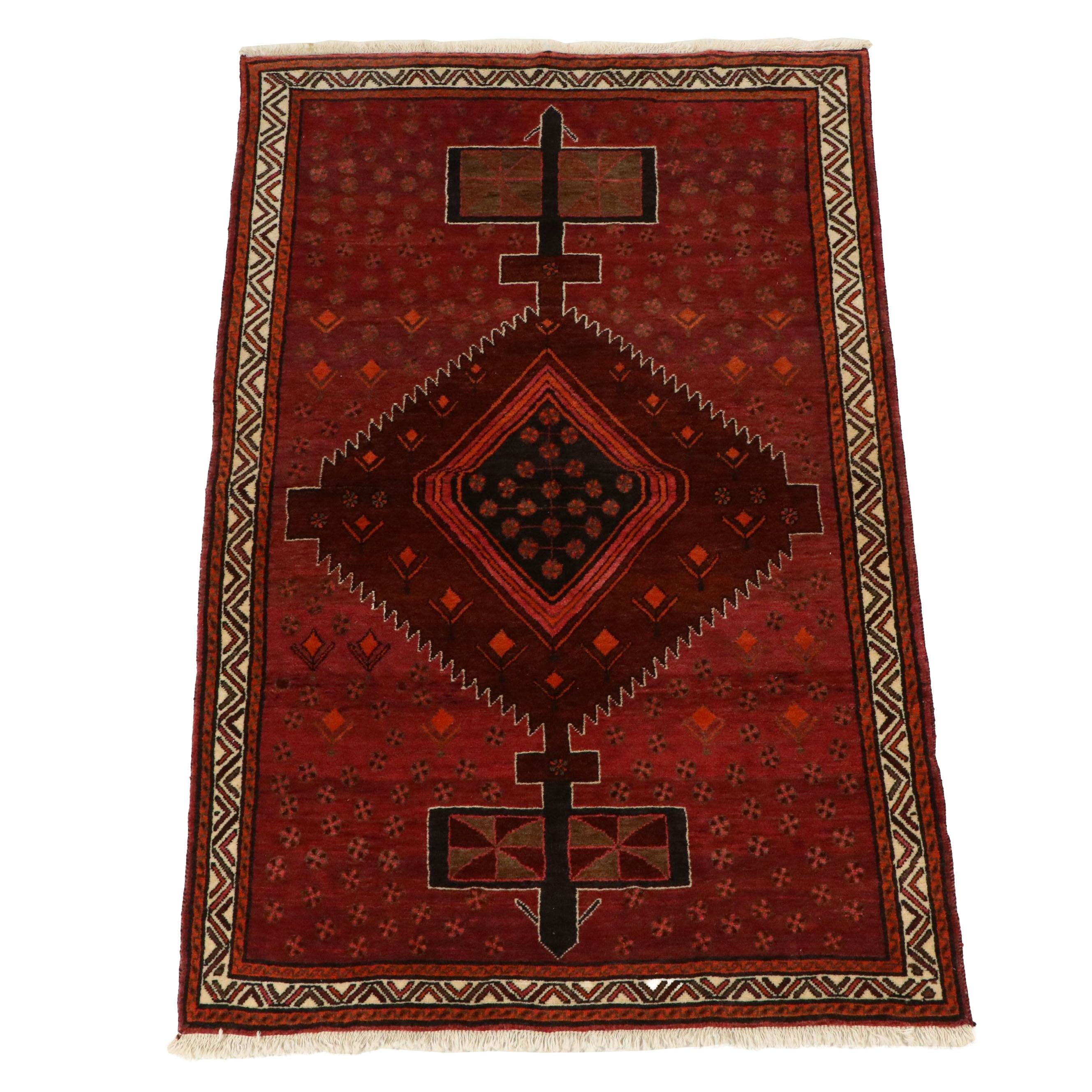 4'5 x 7'3 Hand-Knotted Persian Kurdish Area Rug