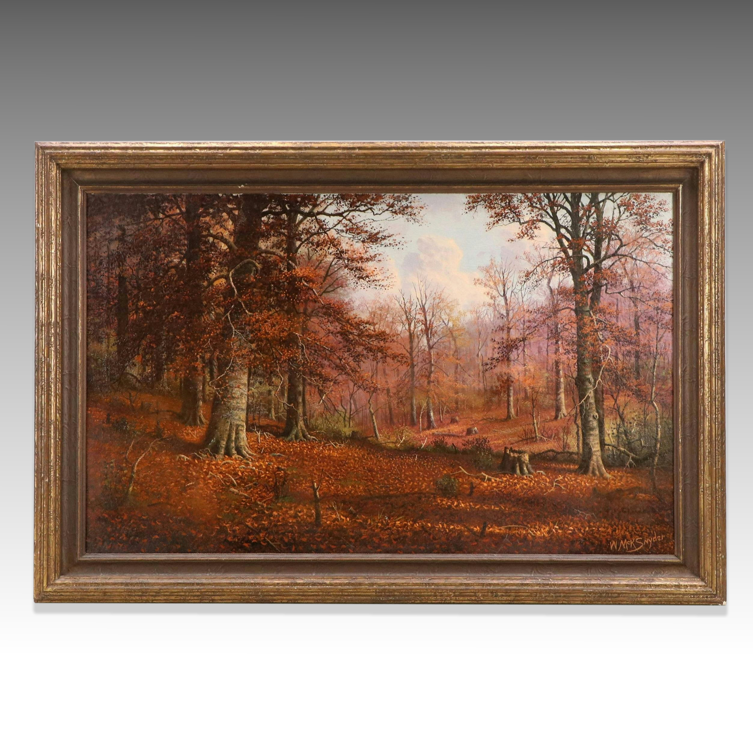 William McKendree Snyder Oil Painting Autumn Forest Landscape, Early 20th C.
