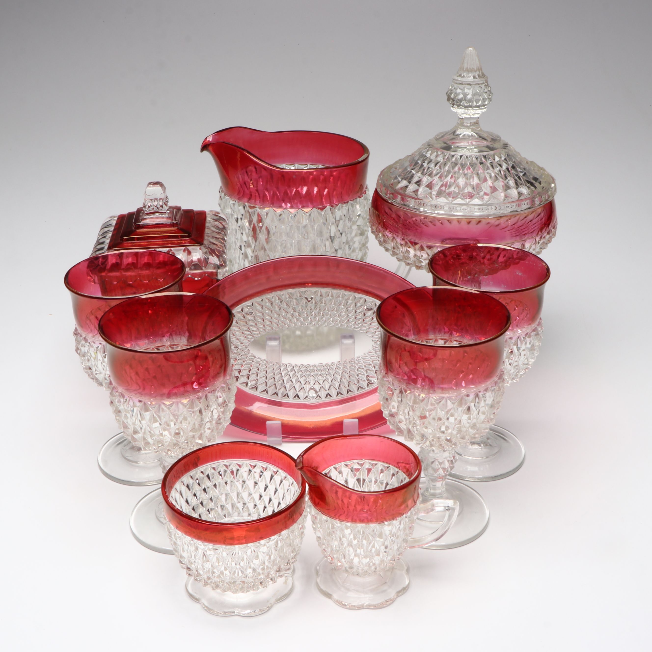 Indiana Glass Diamond Pattern Ruby Border Glass Tableware