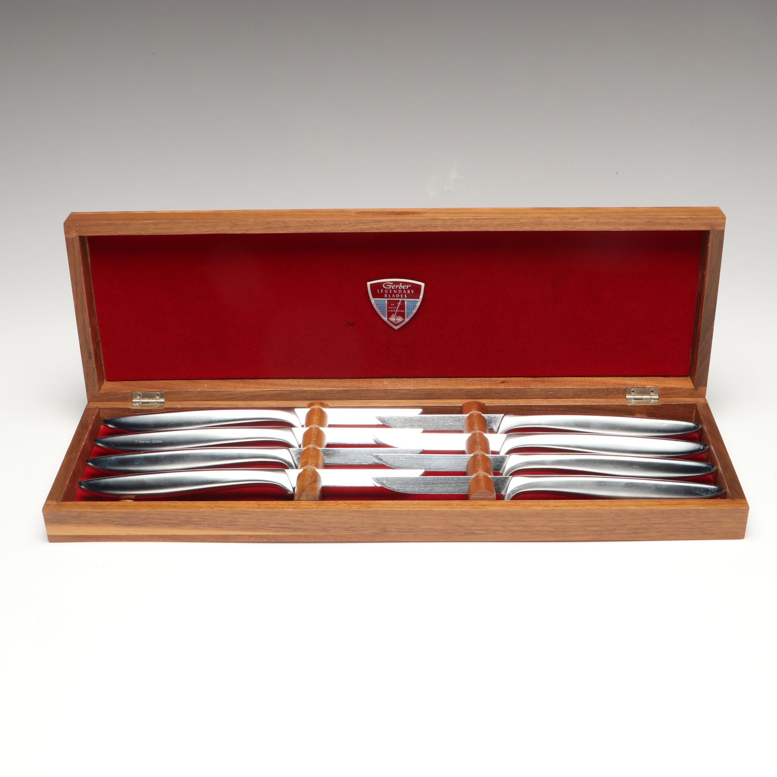 Gerber "Miming" Stainless Steel Dinner Knives with Walnut Case, 1960s