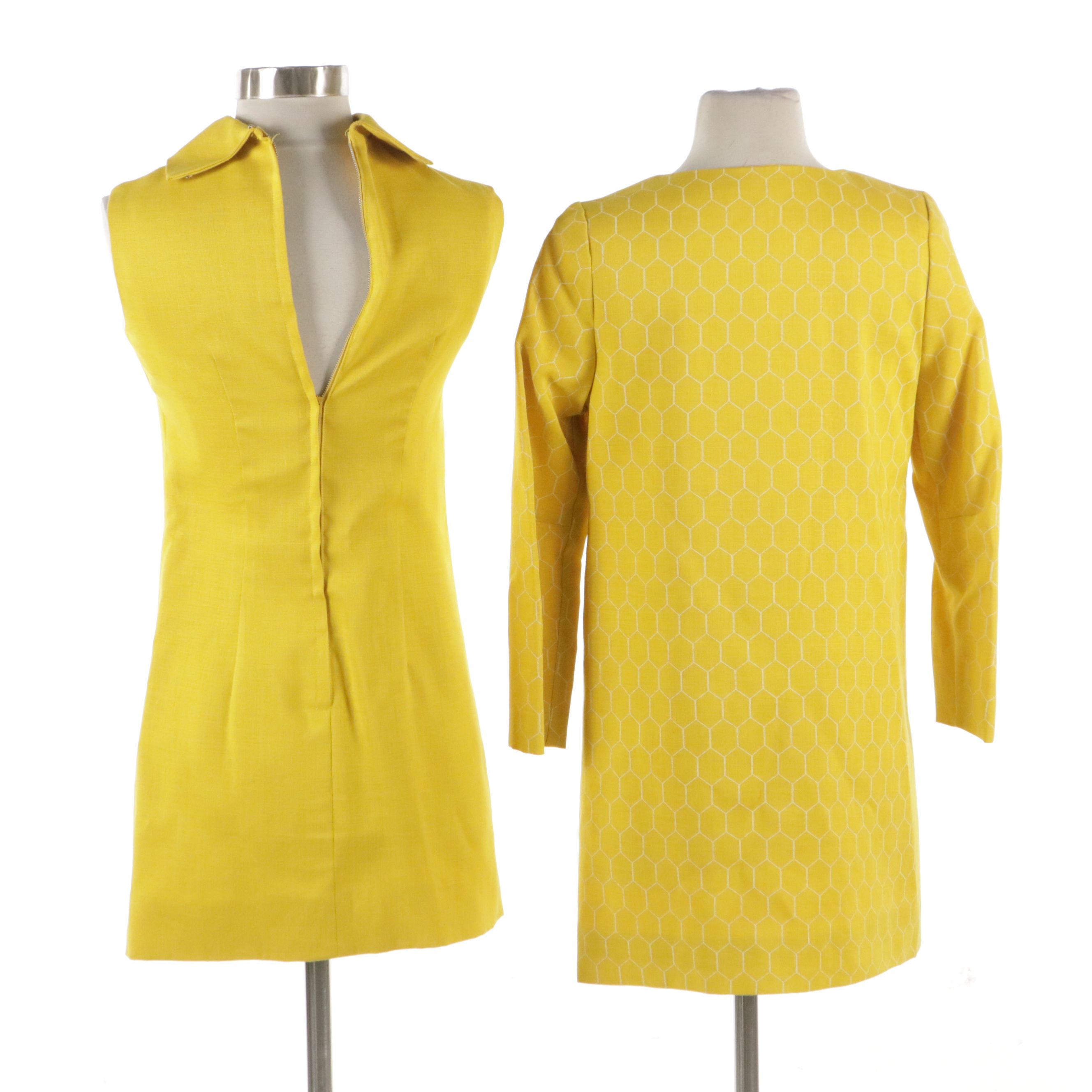 Mock Turtleneck Sleeveless Sheath Dress with Coordinating Coat in Linen, 1960s