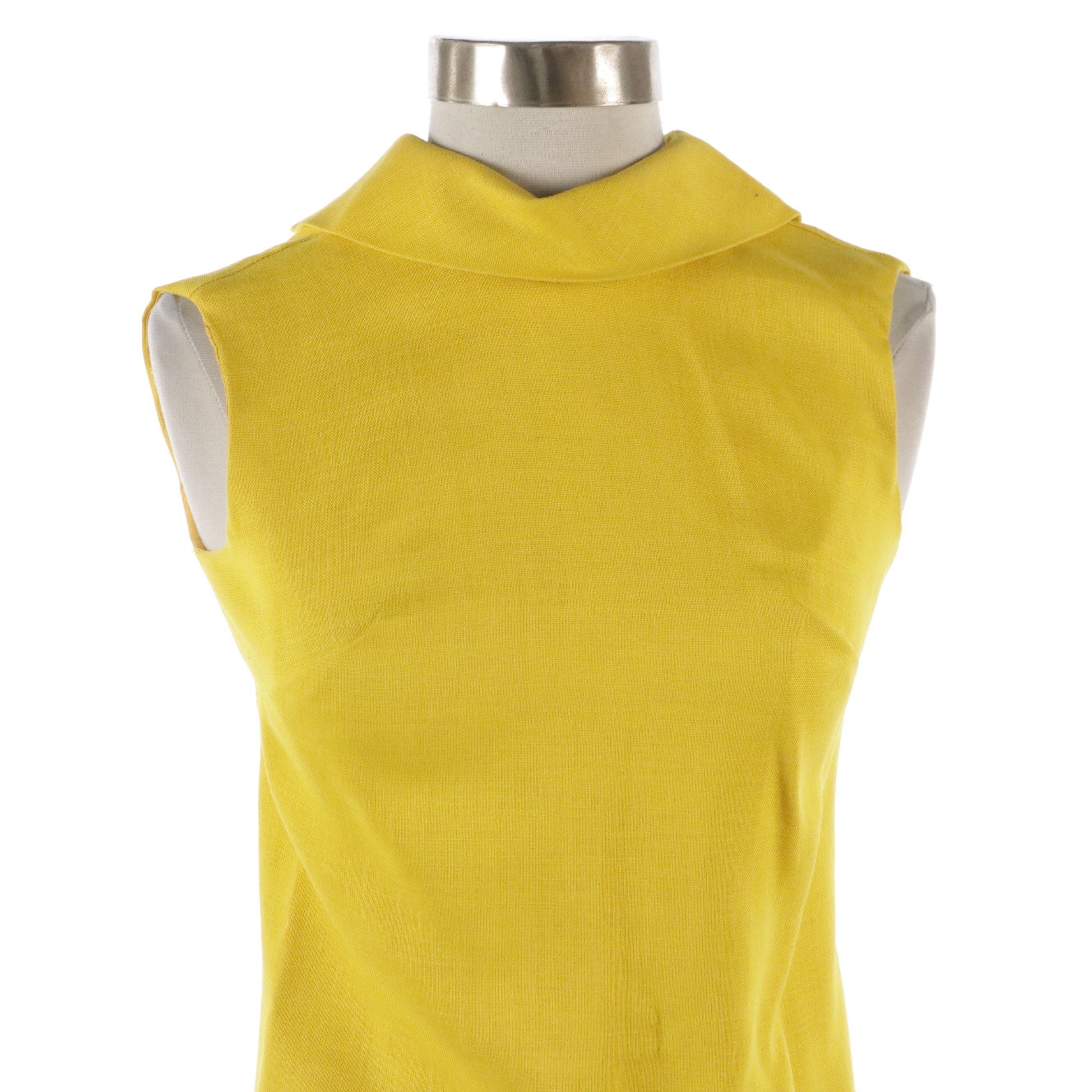 Mock Turtleneck Sleeveless Sheath Dress with Coordinating Coat in Linen, 1960s