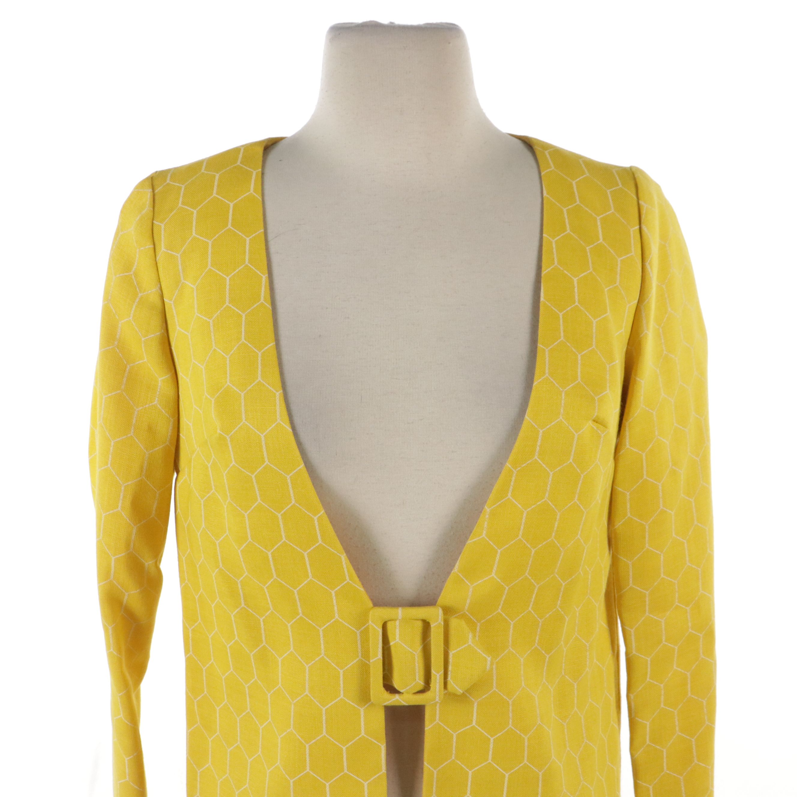 Mock Turtleneck Sleeveless Sheath Dress with Coordinating Coat in Linen, 1960s