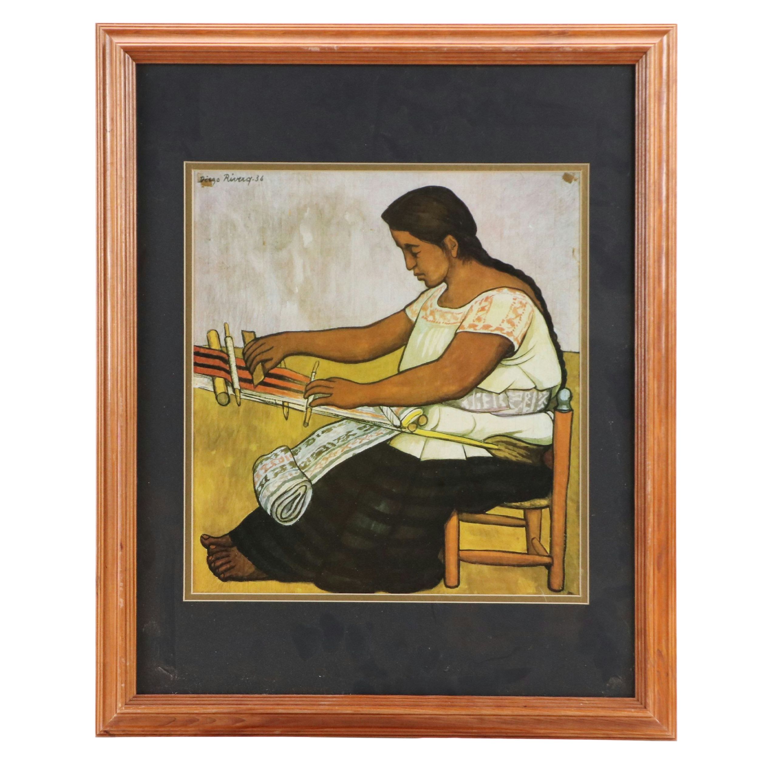 After Diego Rivera Offset Lithograph "Weaver," Late 20th Century