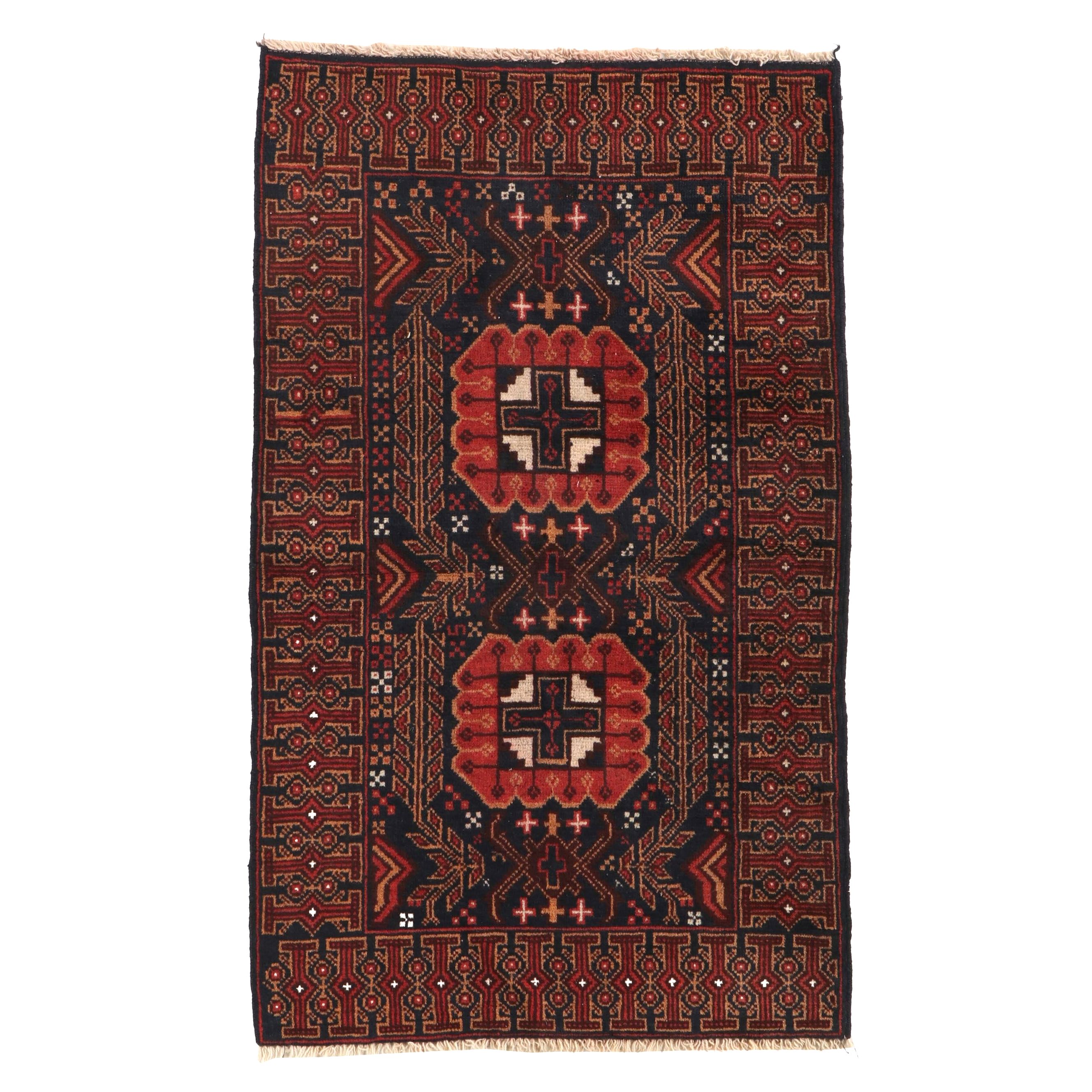 2'8 x 4'5 Hand-Knotted Afghan Baluch Accent Rug
