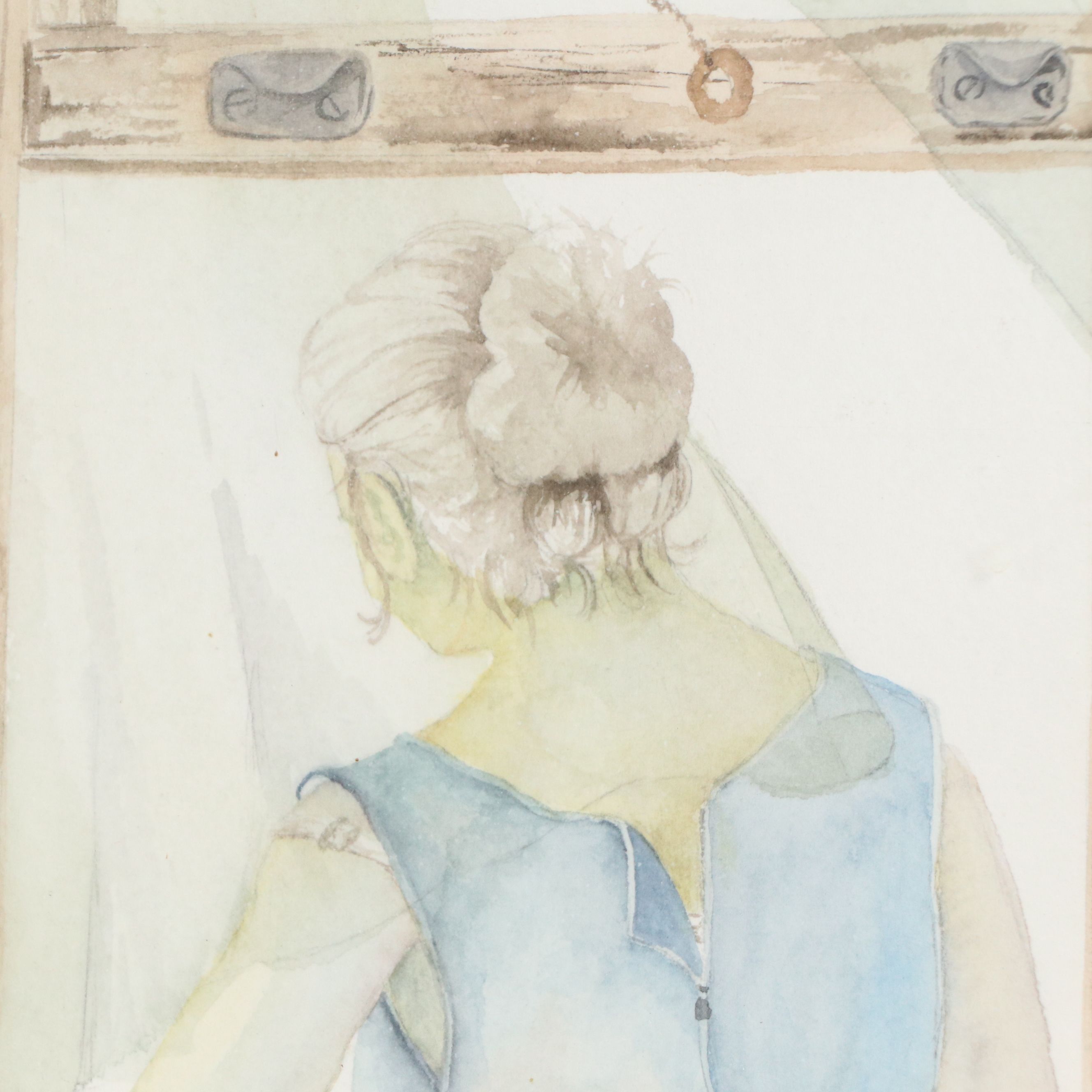 Henry L. Fiore Watercolor Painting of Woman at Window, Mid to Late 20th Century