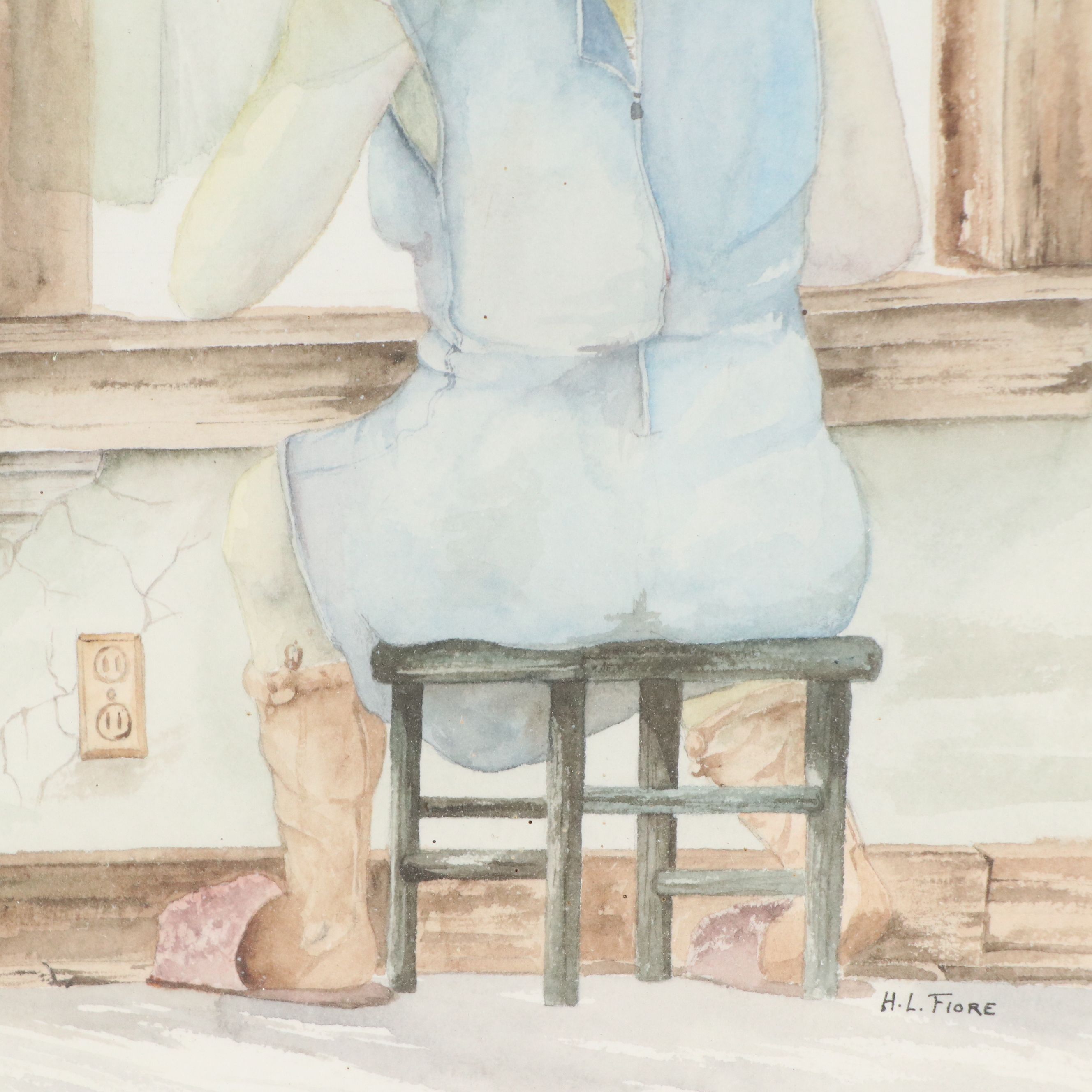 Henry L. Fiore Watercolor Painting of Woman at Window, Mid to Late 20th Century
