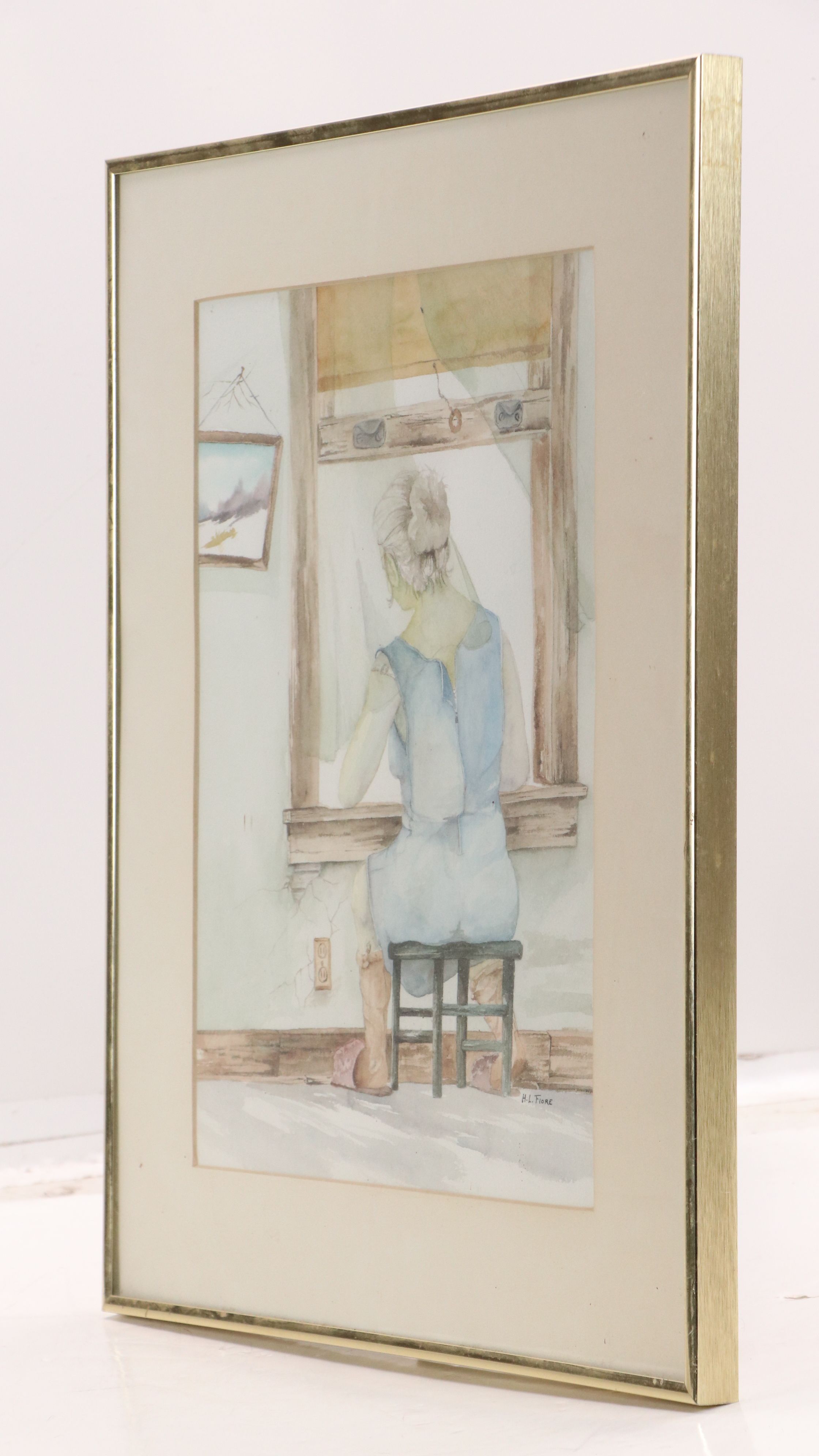 Henry L. Fiore Watercolor Painting of Woman at Window, Mid to Late 20th Century