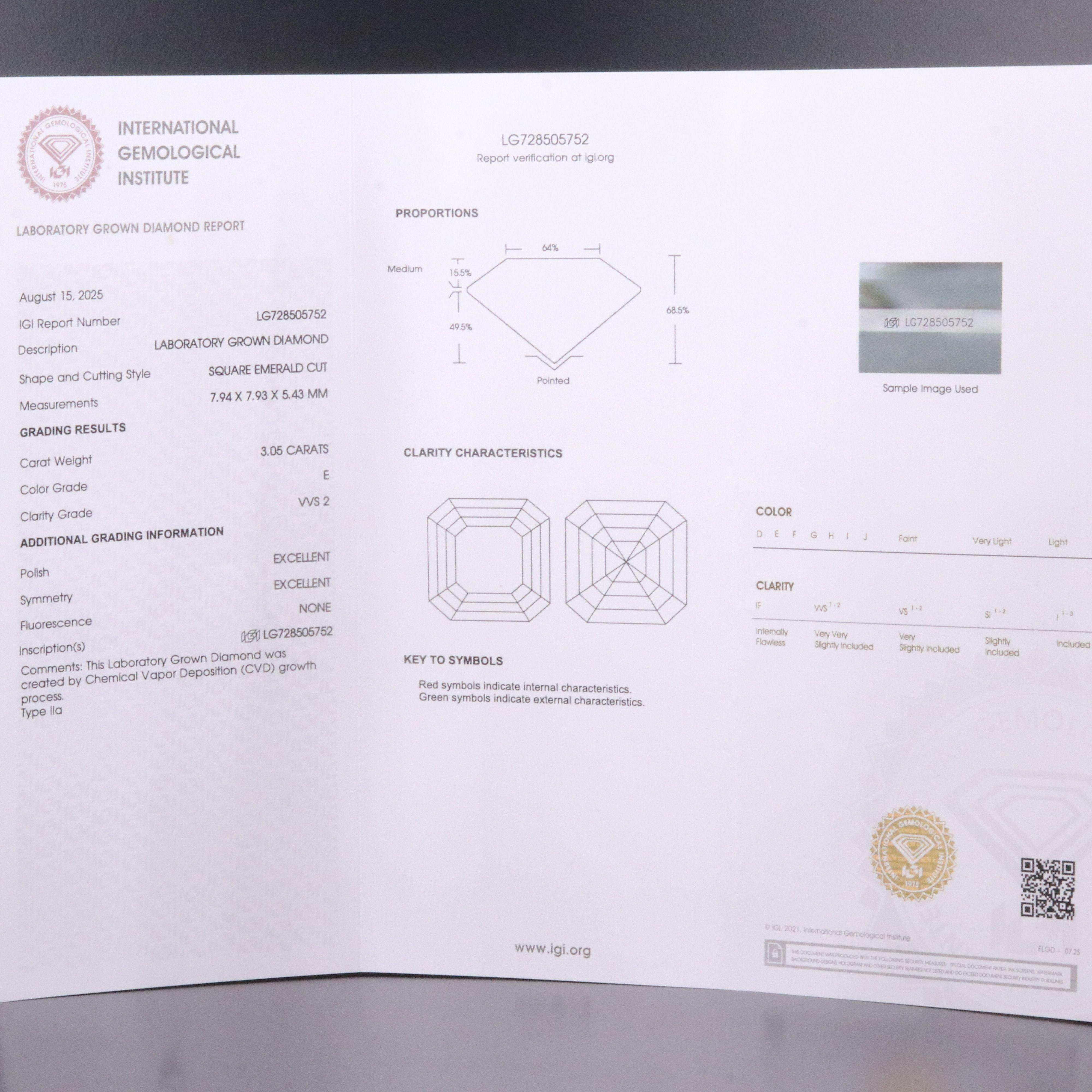 Loose 3.05 CT Lab Grown Diamond with IGI Report