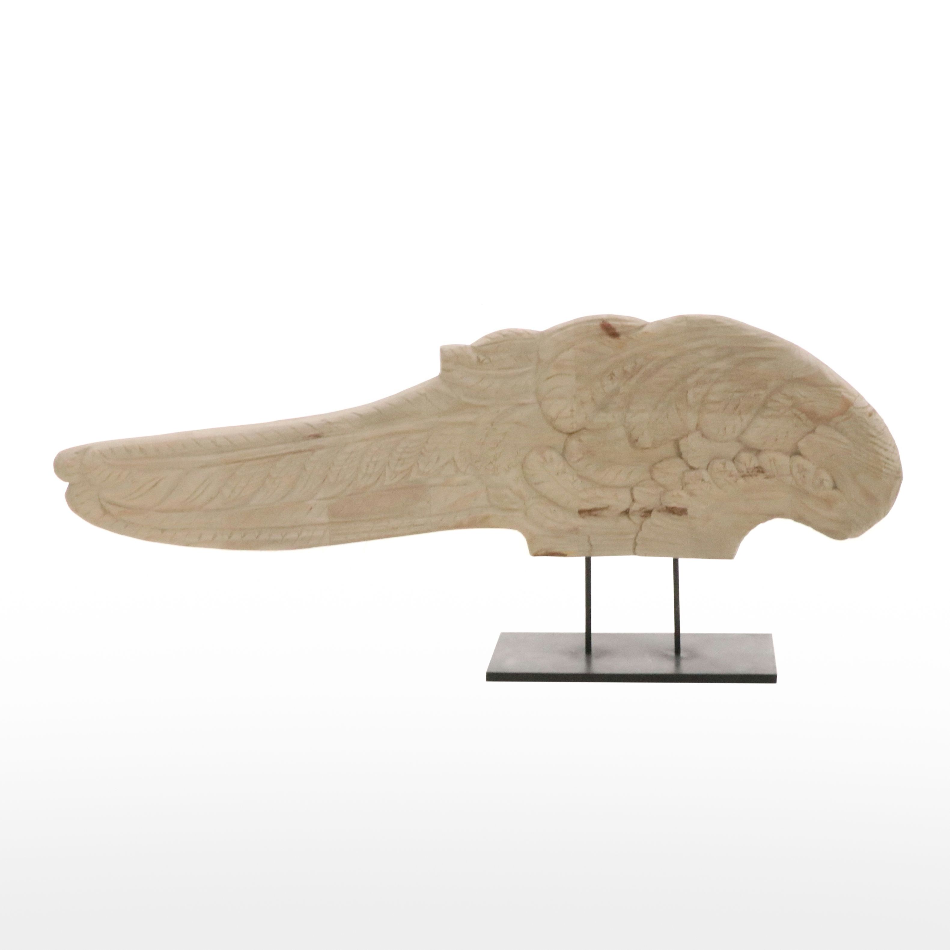 Hand-Carved and Painted Wood Angel Wing Statue Fragment