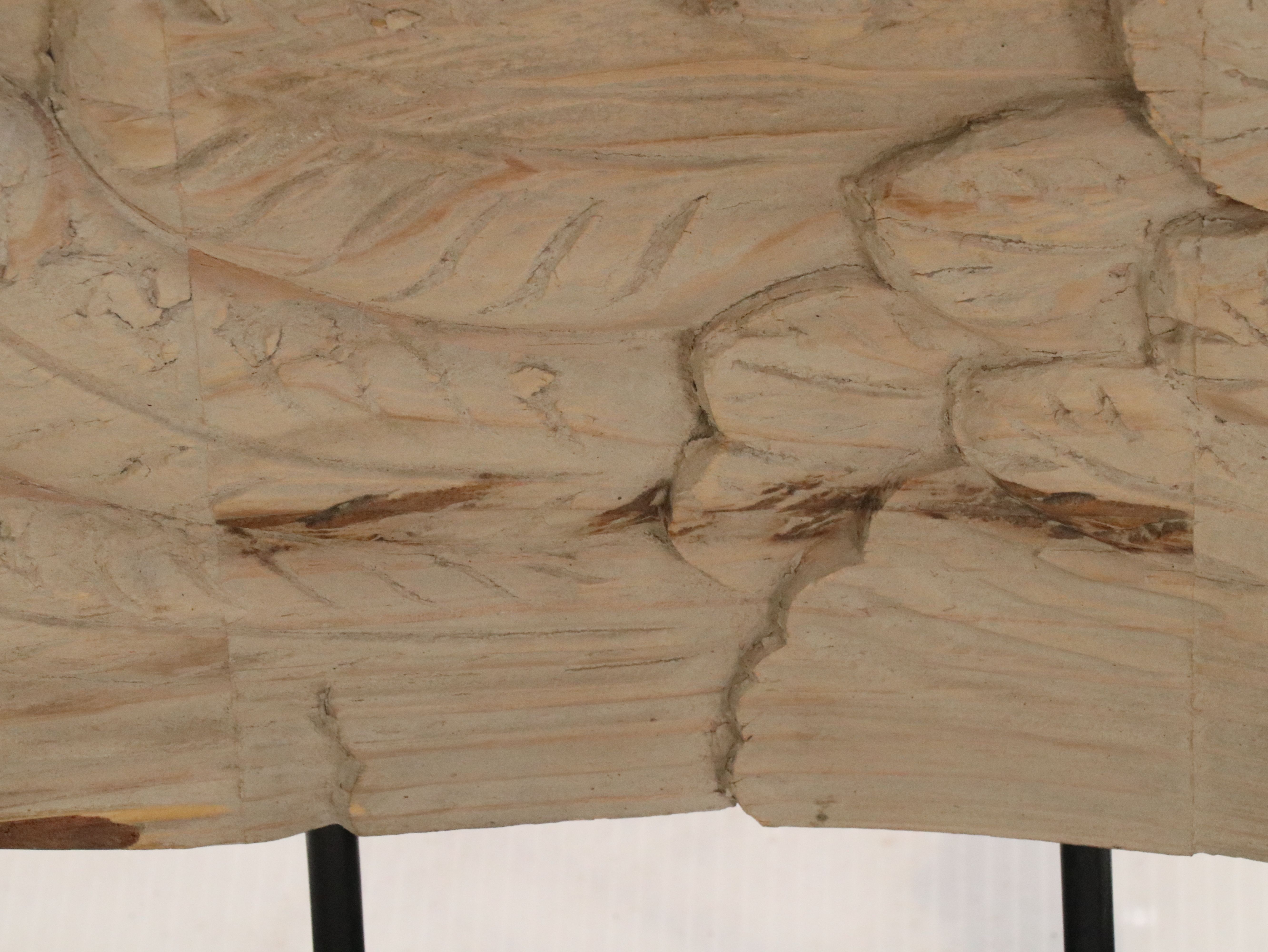 Hand-Carved and Painted Wood Angel Wing Statue Fragment