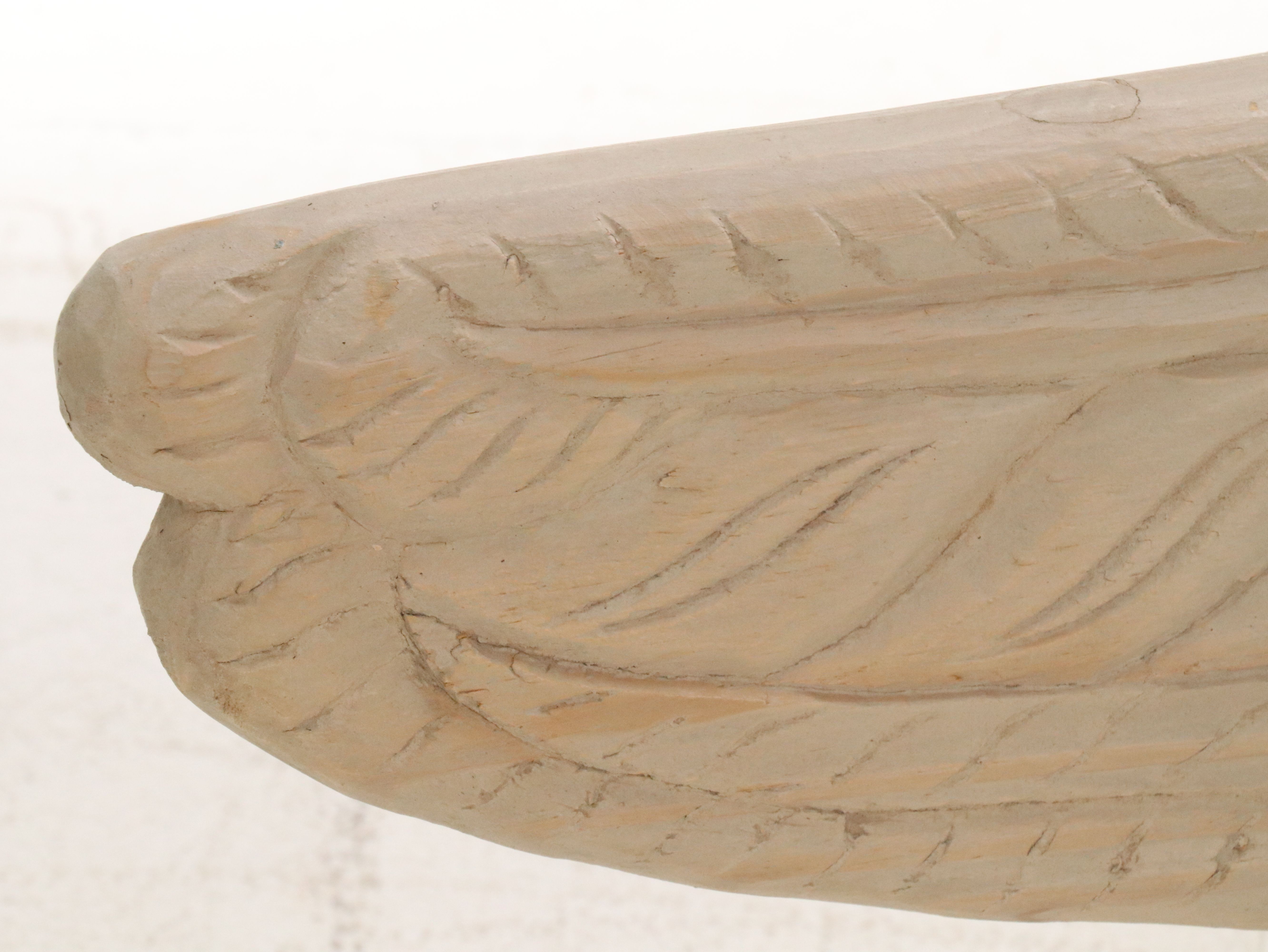 Hand-Carved and Painted Wood Angel Wing Statue Fragment