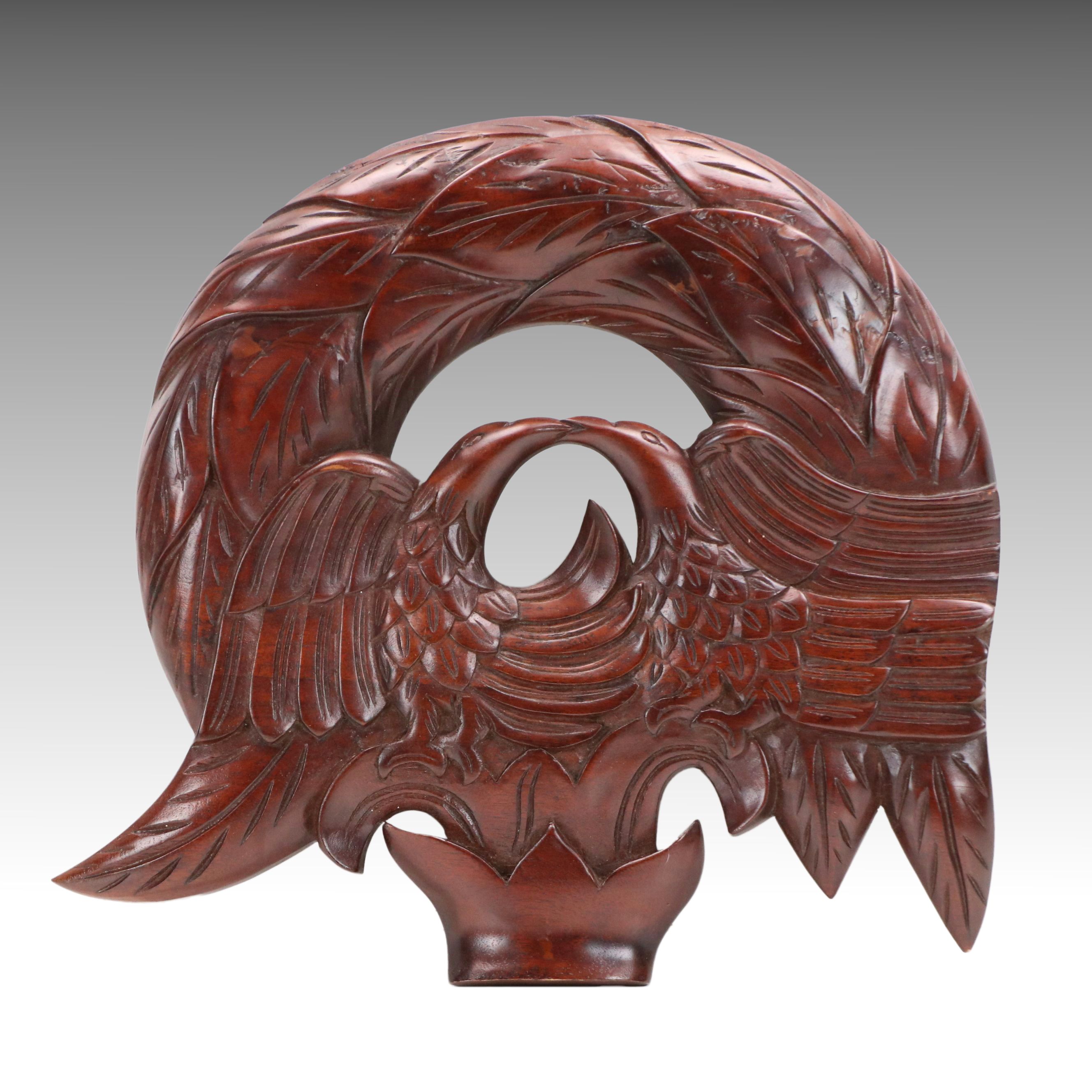 Double Eagles with Laurel Wreath Wall Carving, Mid to Late 20th Century