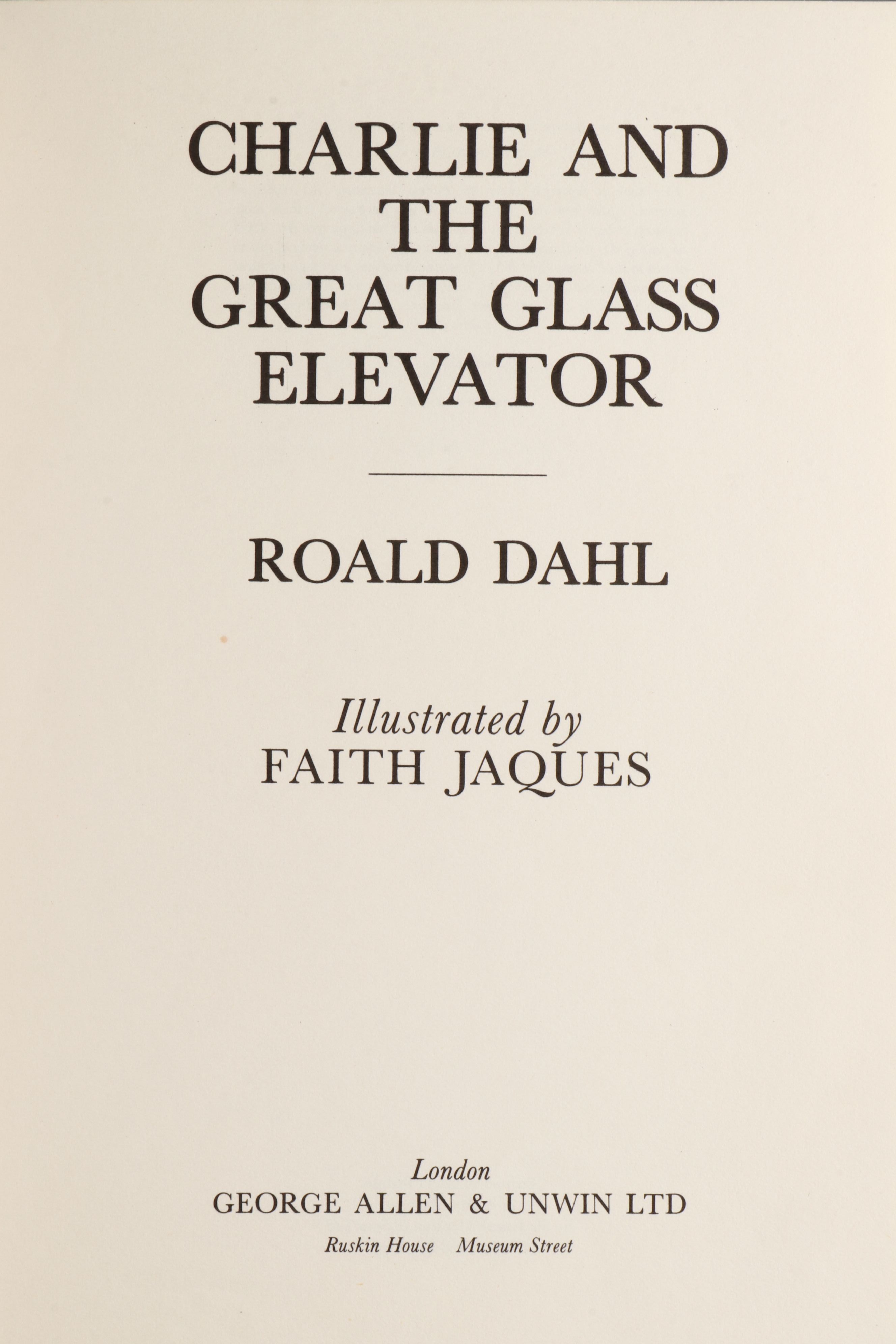 Second UK Impression "Charlie and the Great Glass Elevator" by Roald Dahl, 1973