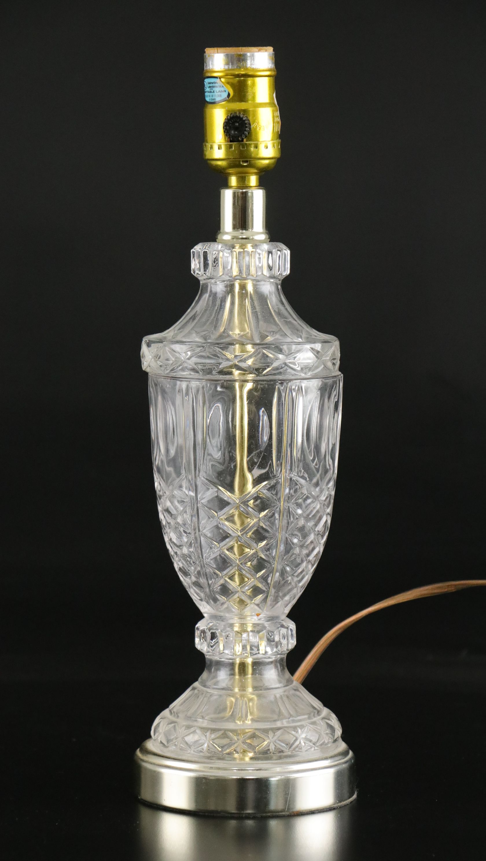 Pressed Glass Urn Table Lamp, Late 20th Century