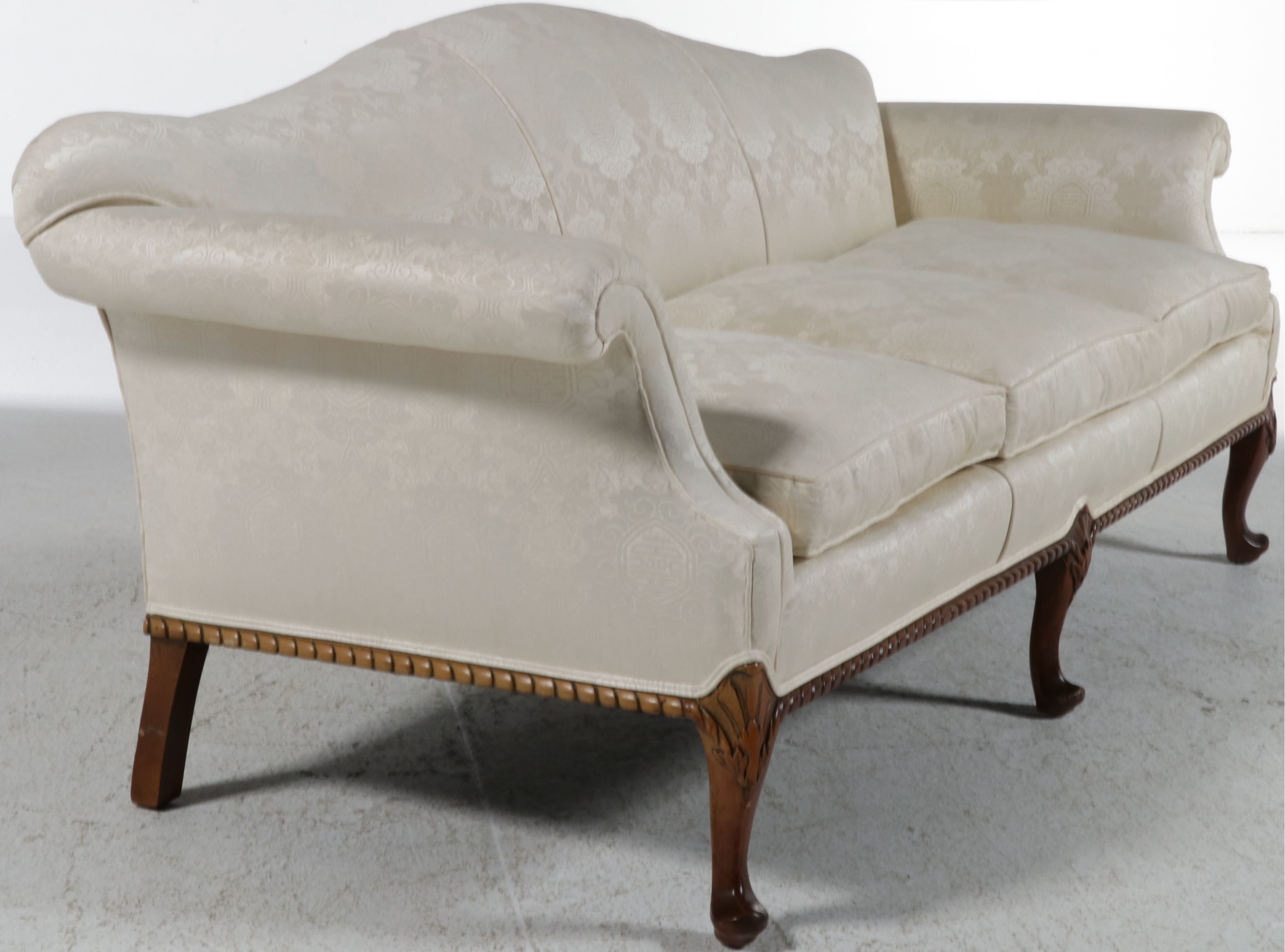 Chippendale Style Camelback Sofa with Damask Upholstery, Late 20th Century