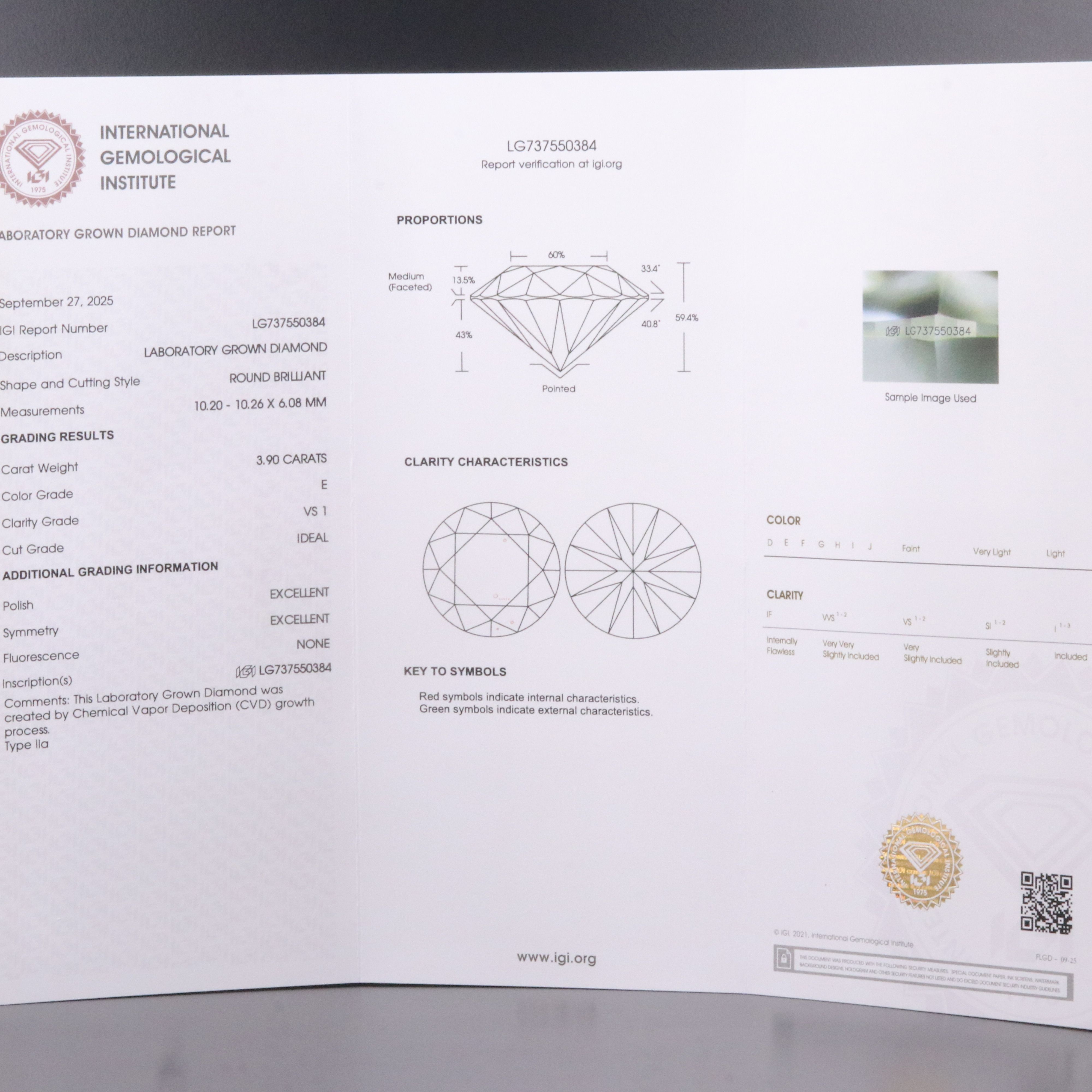 Loose 3.90 CT Lab Grown Diamond with IGI Report