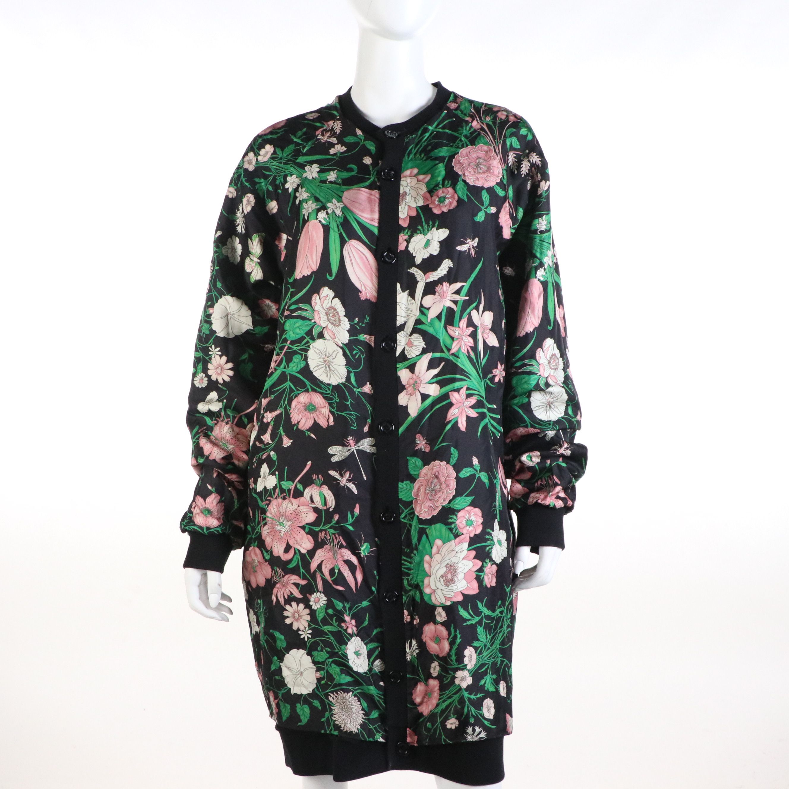 Gucci Reversible Snap-Front Cardigan in Tennis Embroidered Cotton & Floral Silk