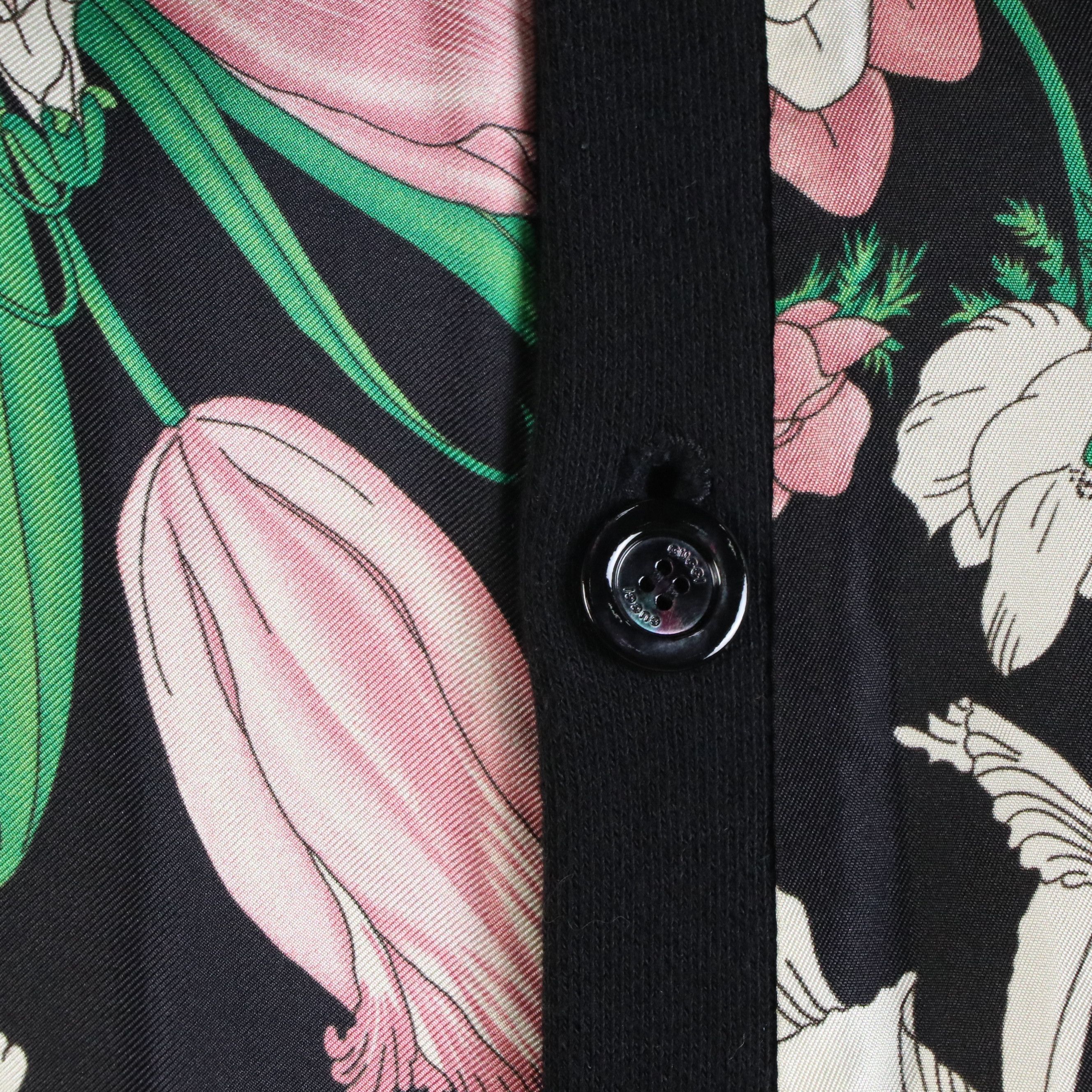 Gucci Reversible Snap-Front Cardigan in Tennis Embroidered Cotton & Floral Silk