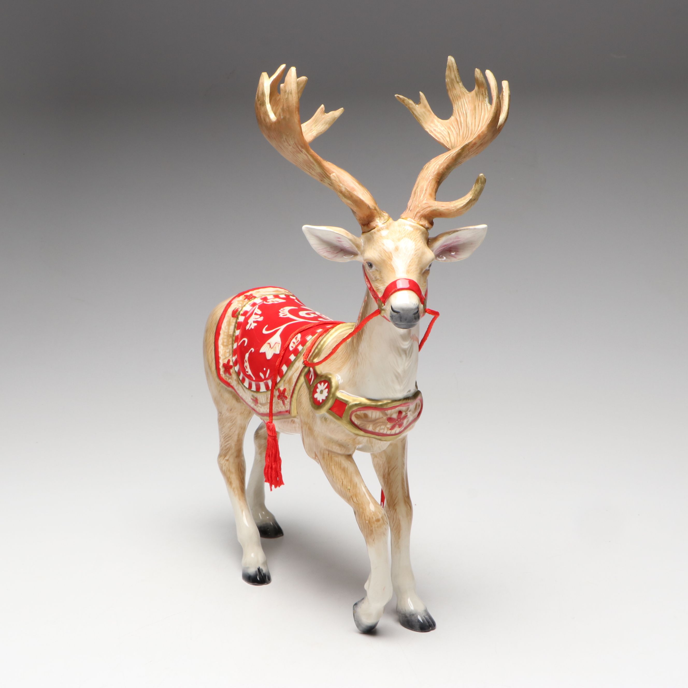 Fitz & Floyd "Town & Country" Ceramic Christmas Reindeer Figurine