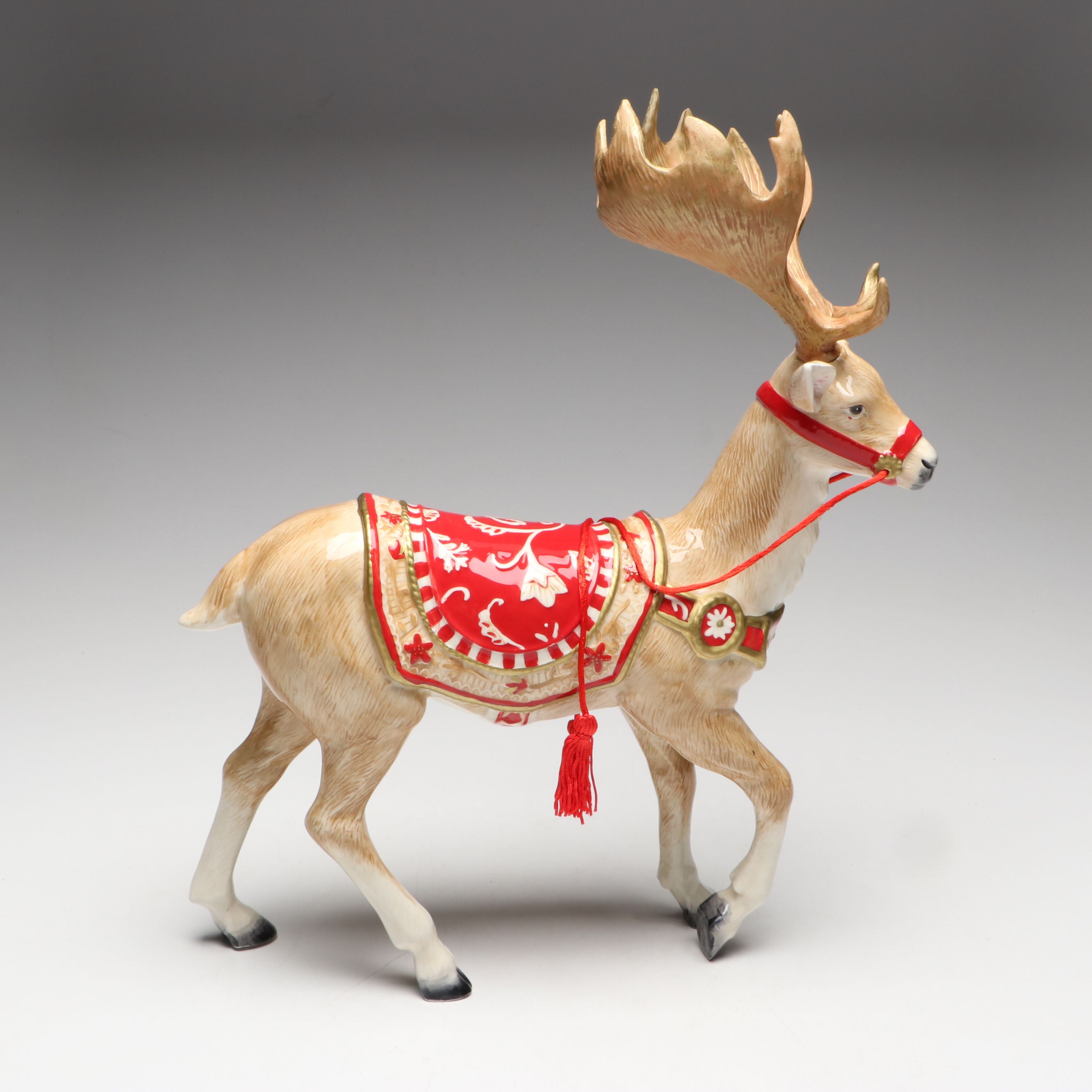 Fitz & Floyd "Town & Country" Ceramic Christmas Reindeer Figurine