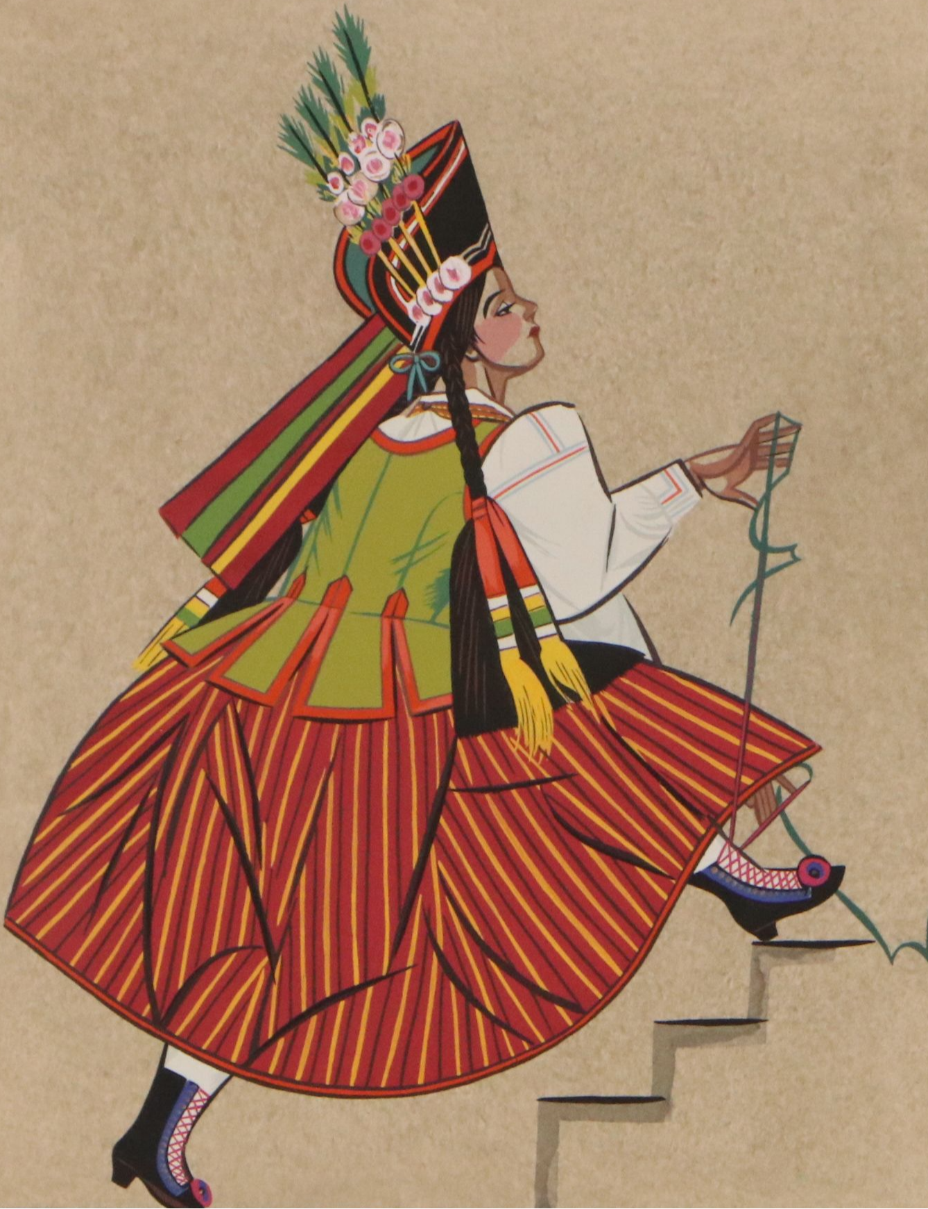 Zofia Stryjeńska Gouache Pochoir from "Polish Peasants Costumes," 1939