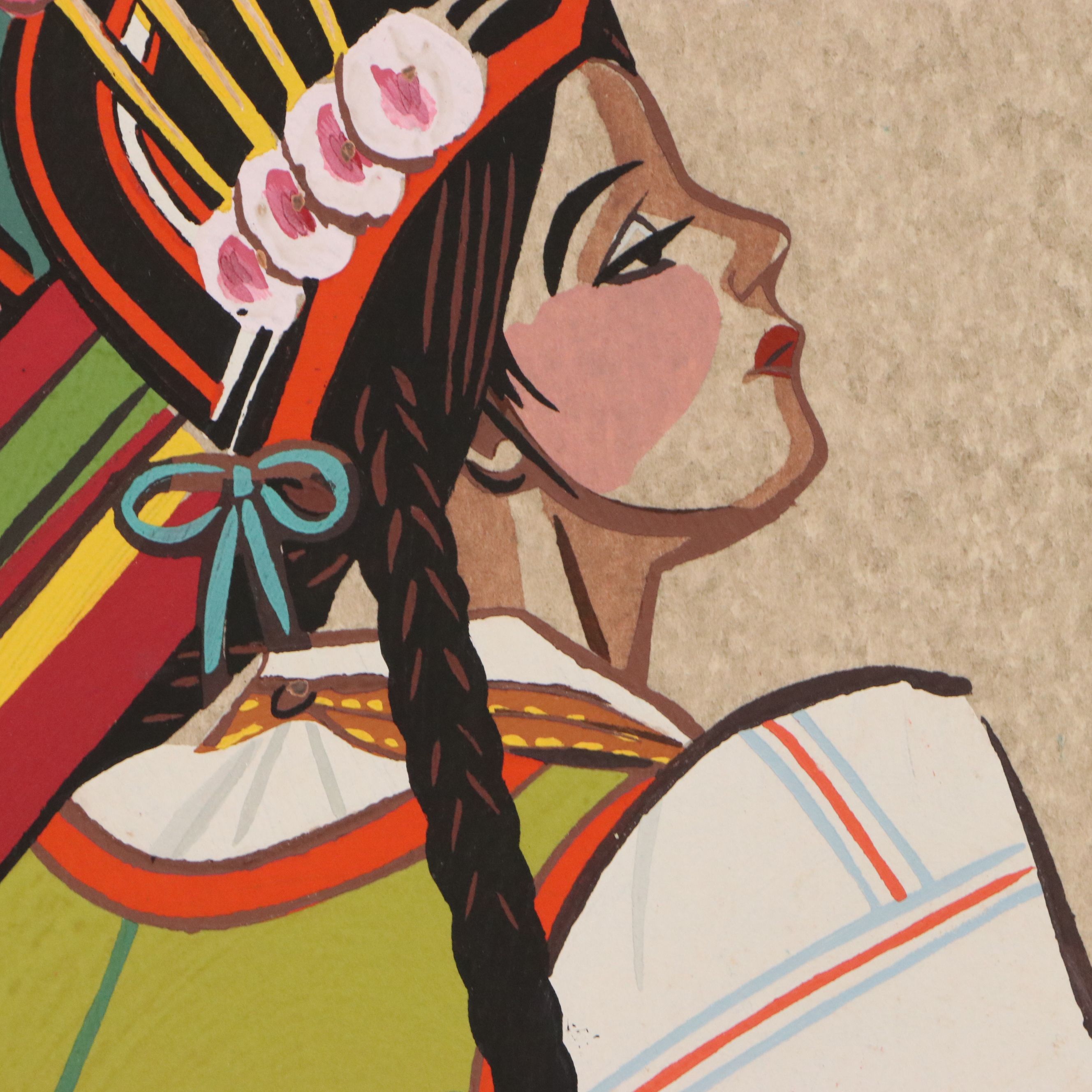 Zofia Stryjeńska Gouache Pochoir from "Polish Peasants Costumes," 1939