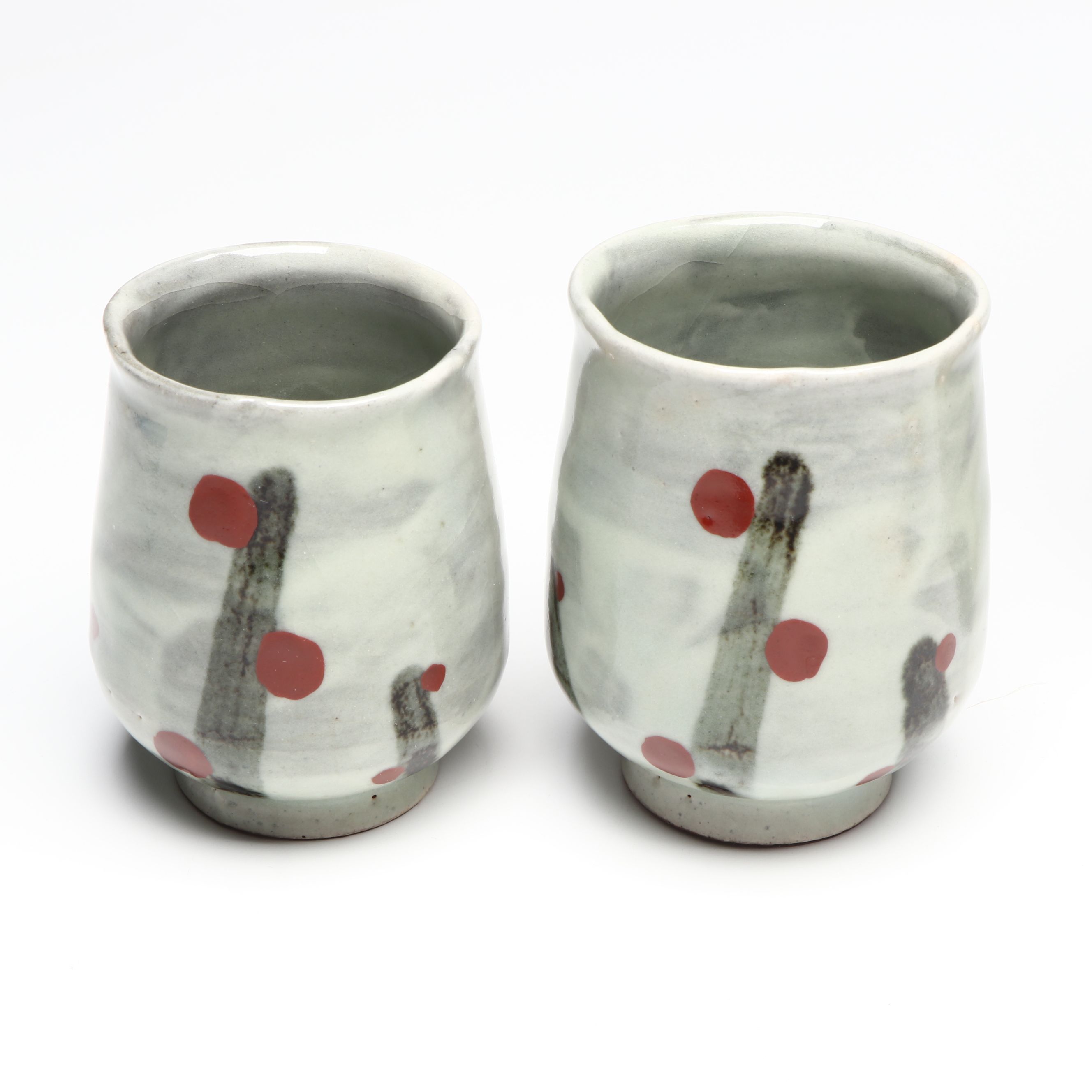 Japanese Oribe Ware Ceramic Square Bowl with Wheel Thrown Plates and Cups