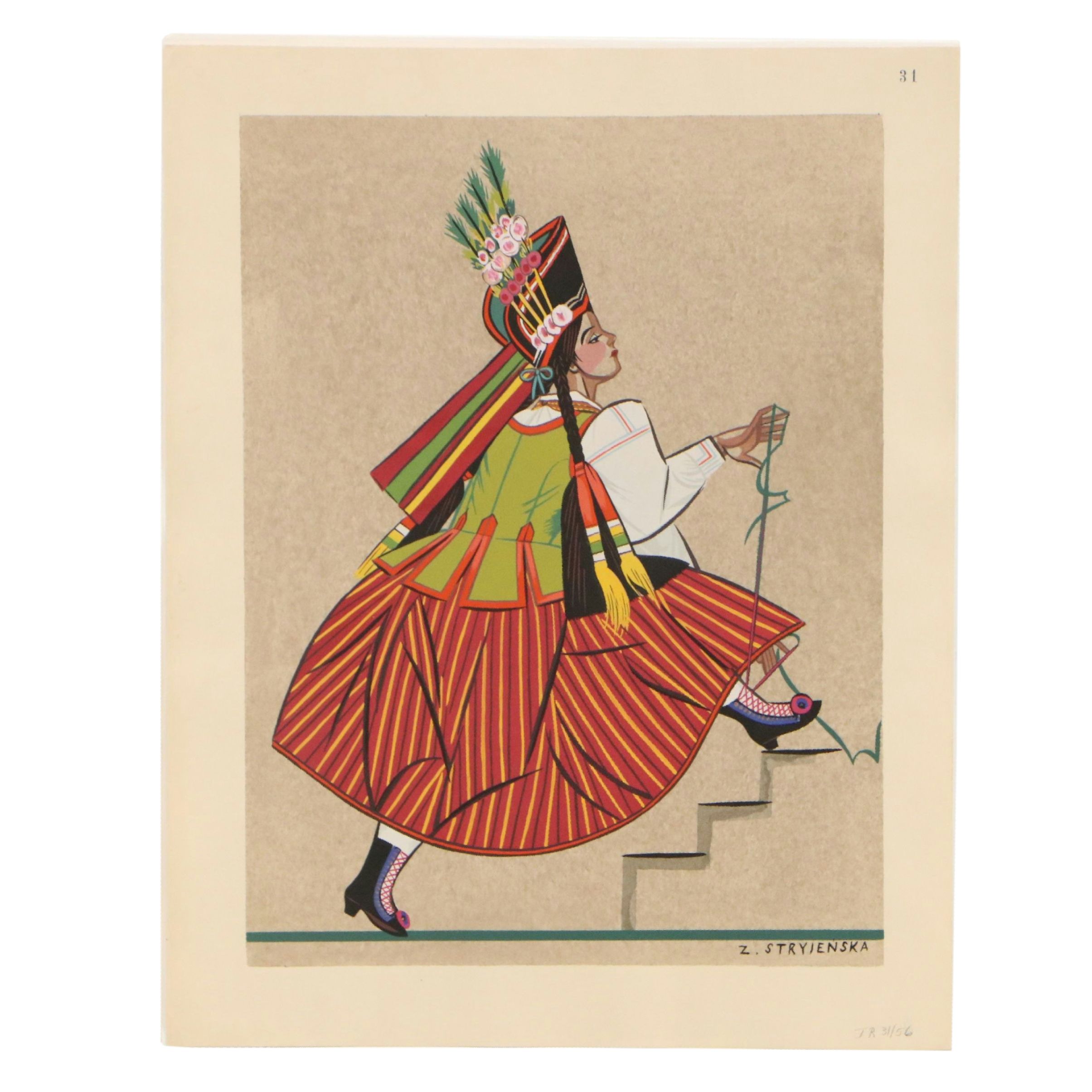 Zofia Stryjeńska Gouache Pochoir from "Polish Peasants Costumes," 1939