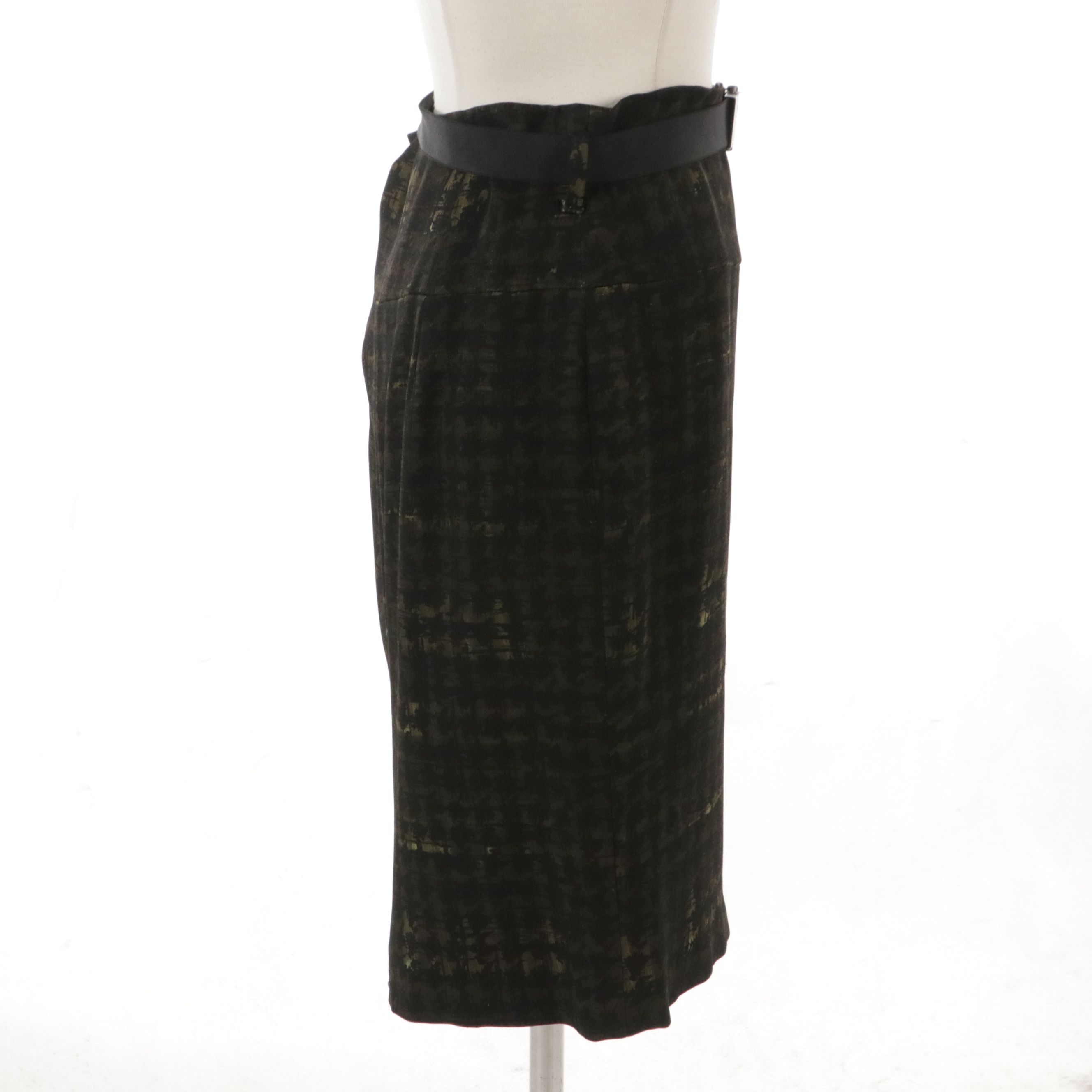 Prada Belted Skirt in Olive Green and Black Print