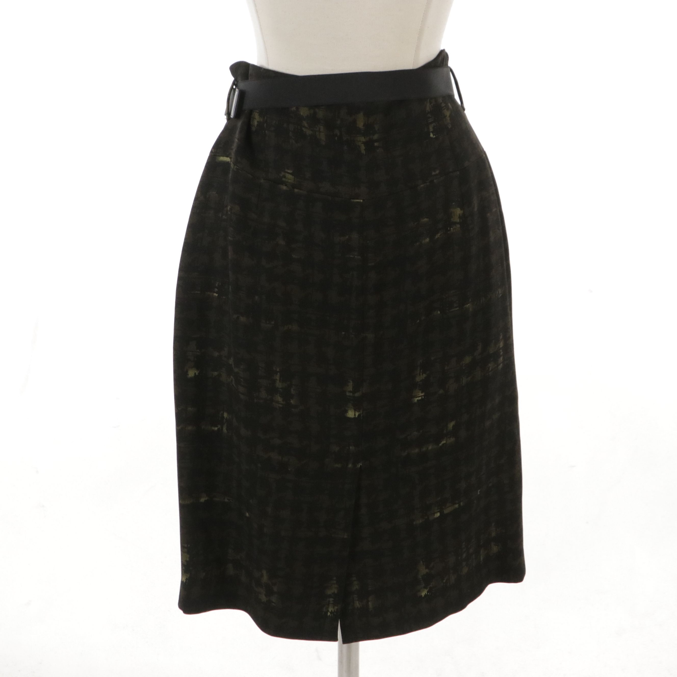 Prada Belted Skirt in Olive Green and Black Print