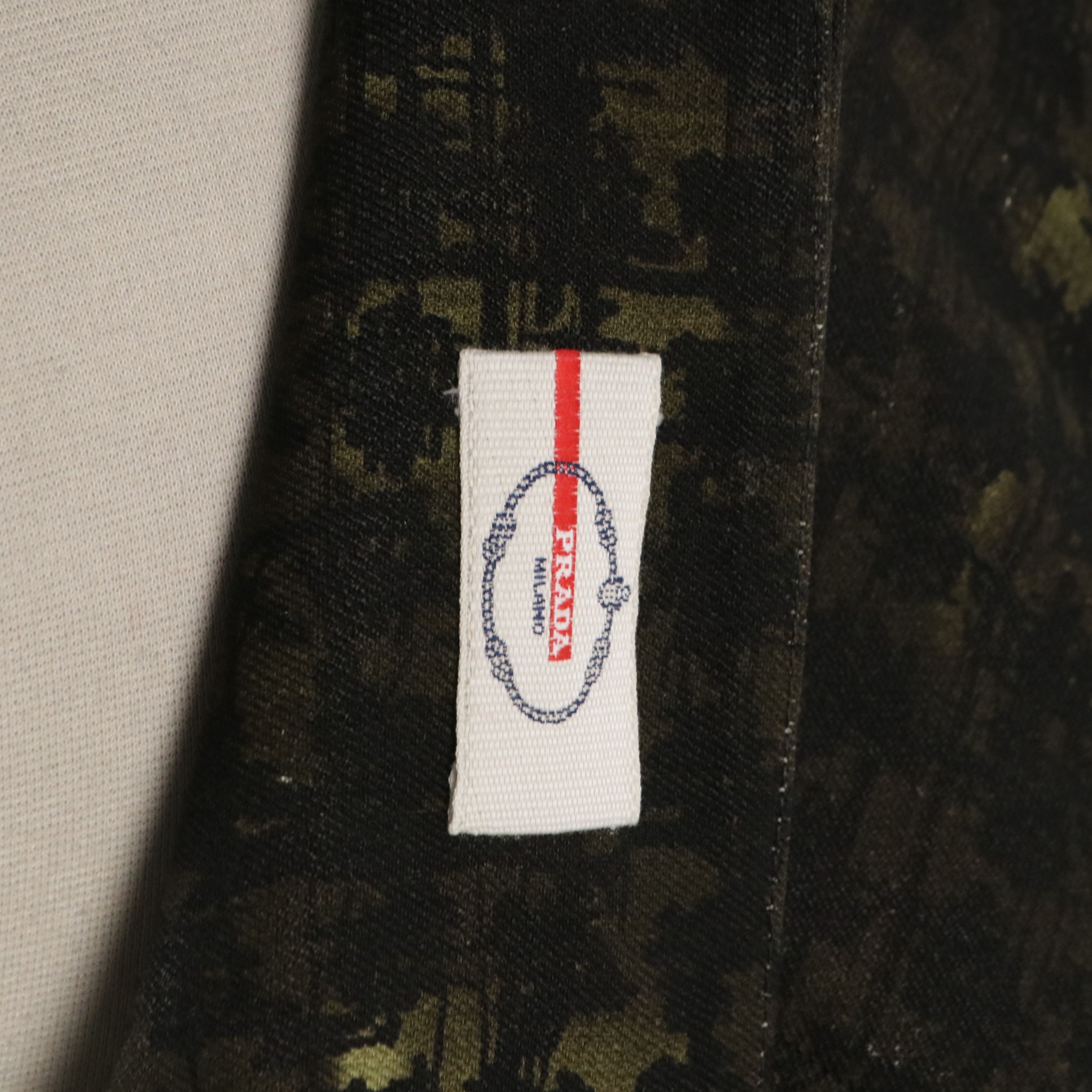 Prada Belted Skirt in Olive Green and Black Print