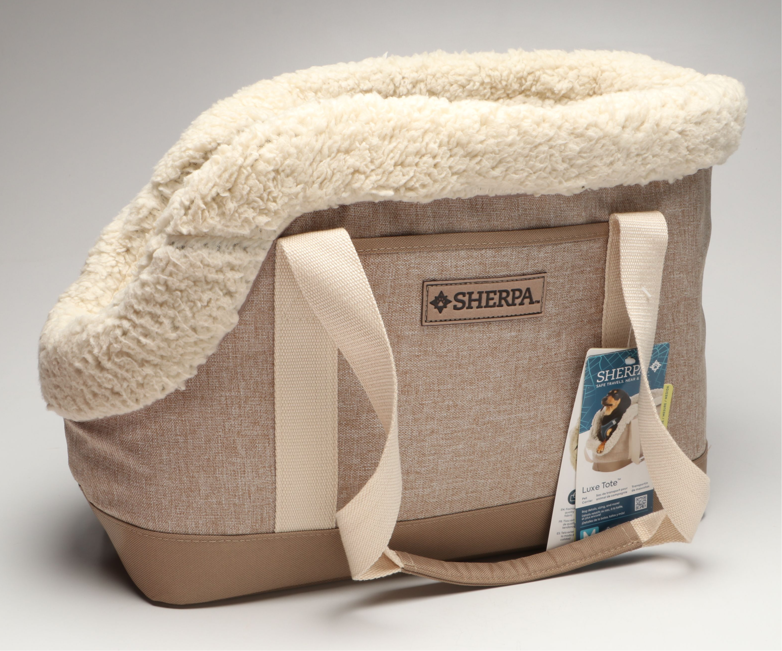 Sherpa "Luxe Tote" Pet Carrier with Holiday Dog Toys and Costumes