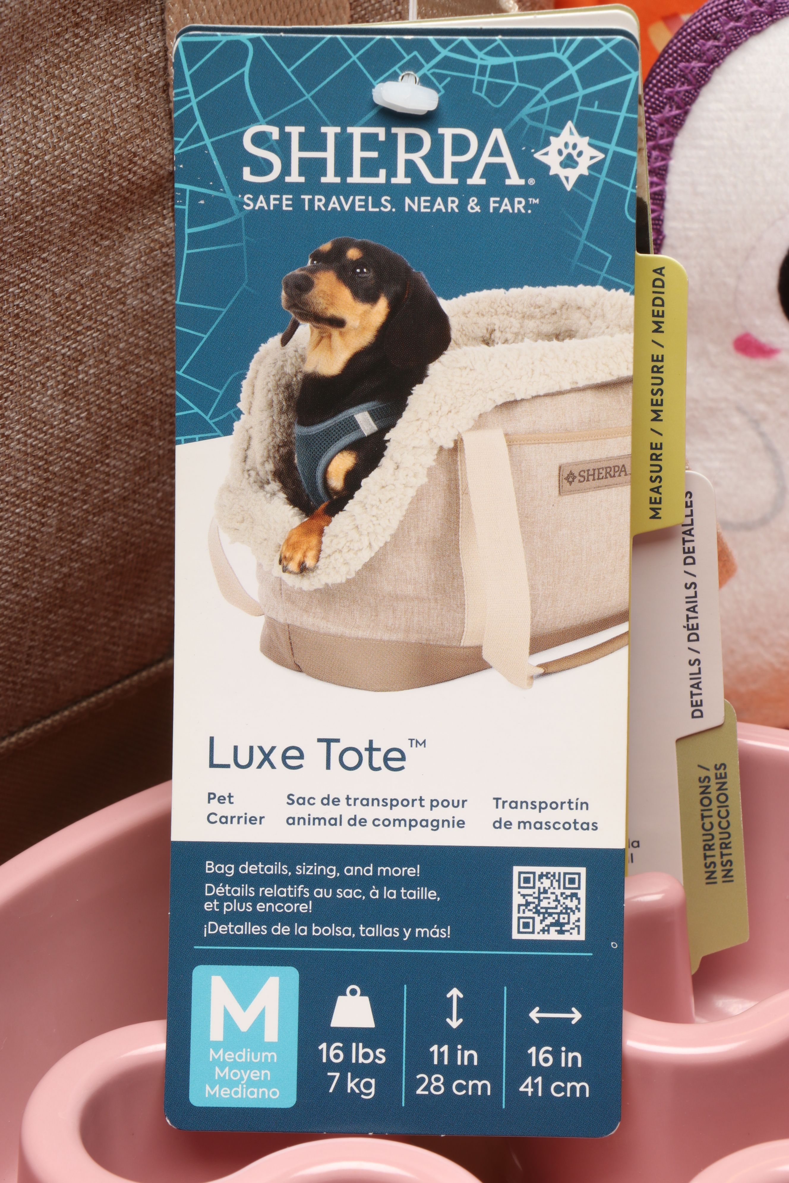 Sherpa "Luxe Tote" Pet Carrier with Holiday Dog Toys and Costumes