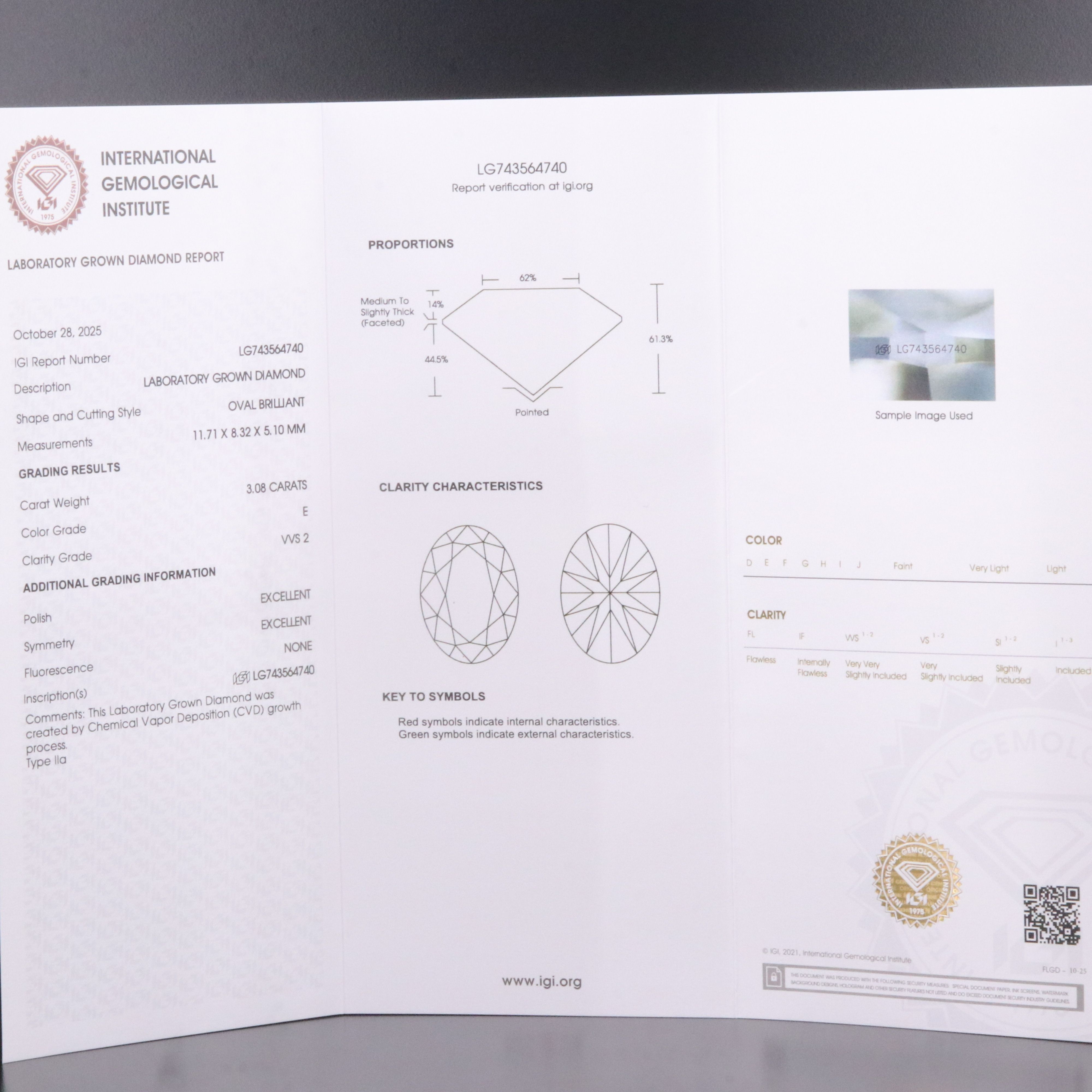 Loose 3.08 CT Lab Grown Diamond with IGI Report