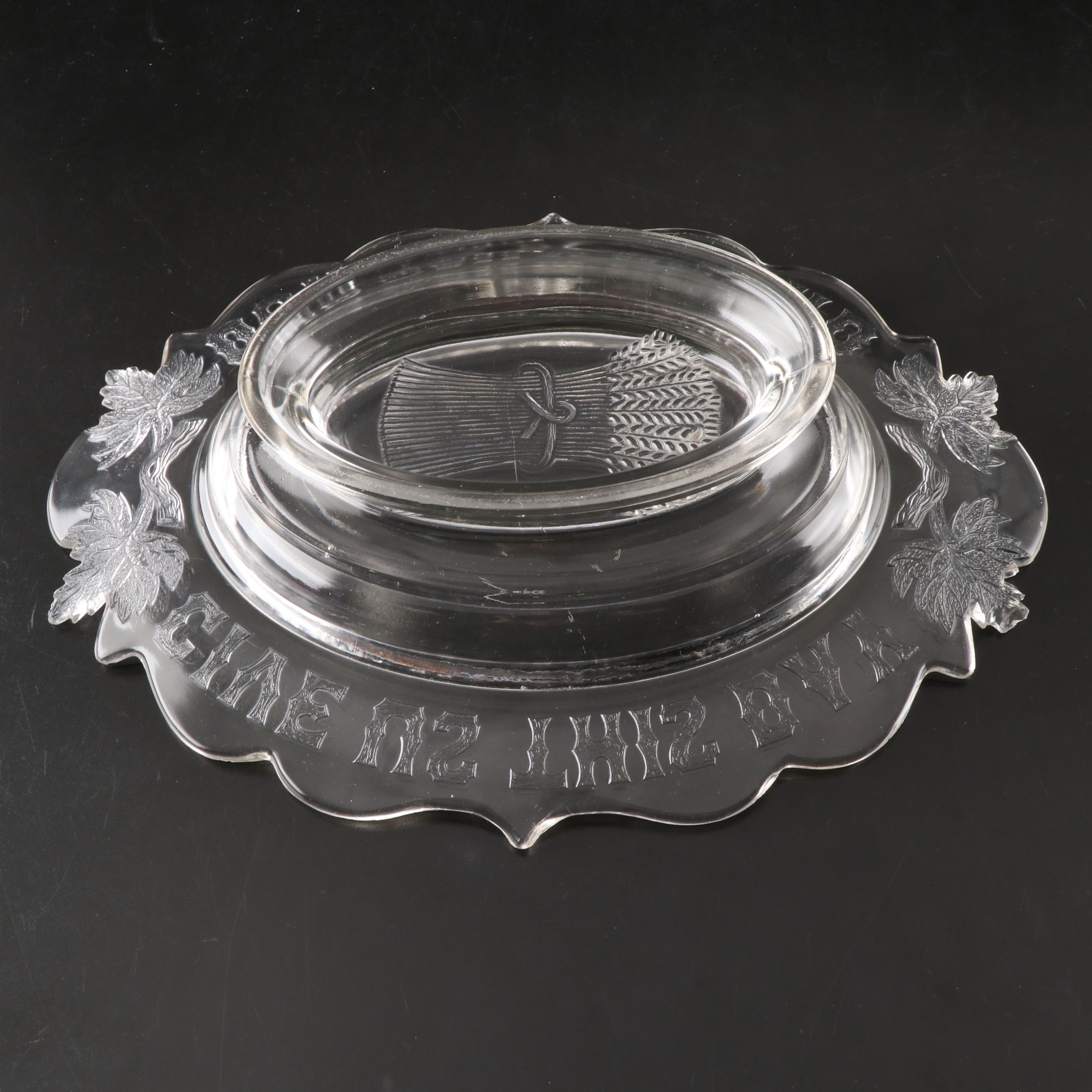 McKee Safe-Bake Cupid Casserole with Other Pressed Glass Serveware and Dishes