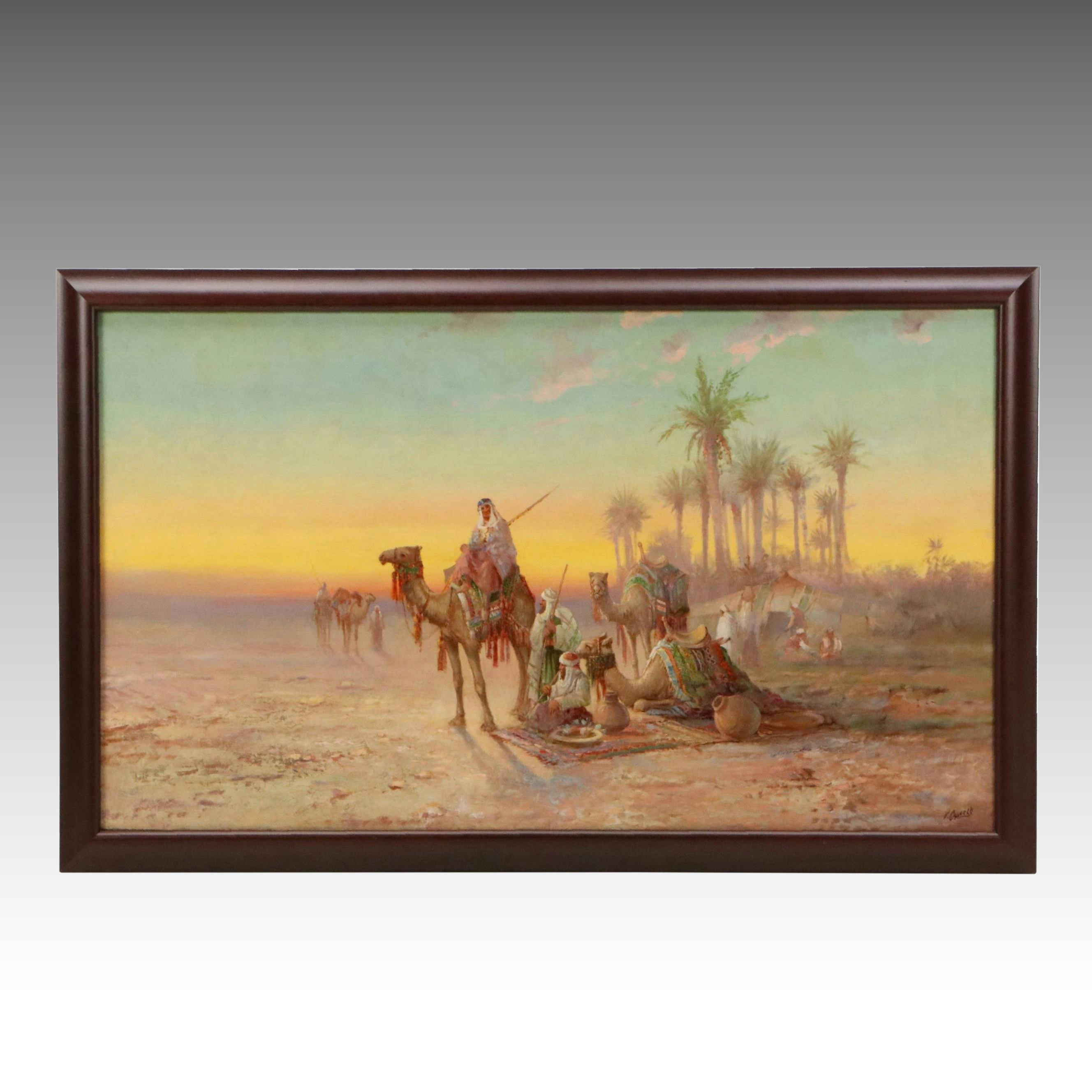 Victor Casnelli Orientalist Scene Oil Painting, Early 20th Century