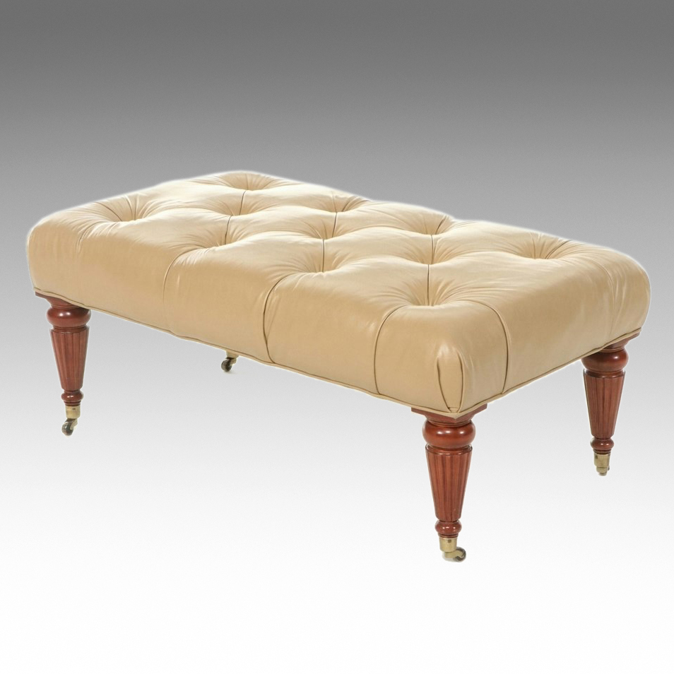 Ethan Allen Tufted Leather Cocktail Ottoman, 1997