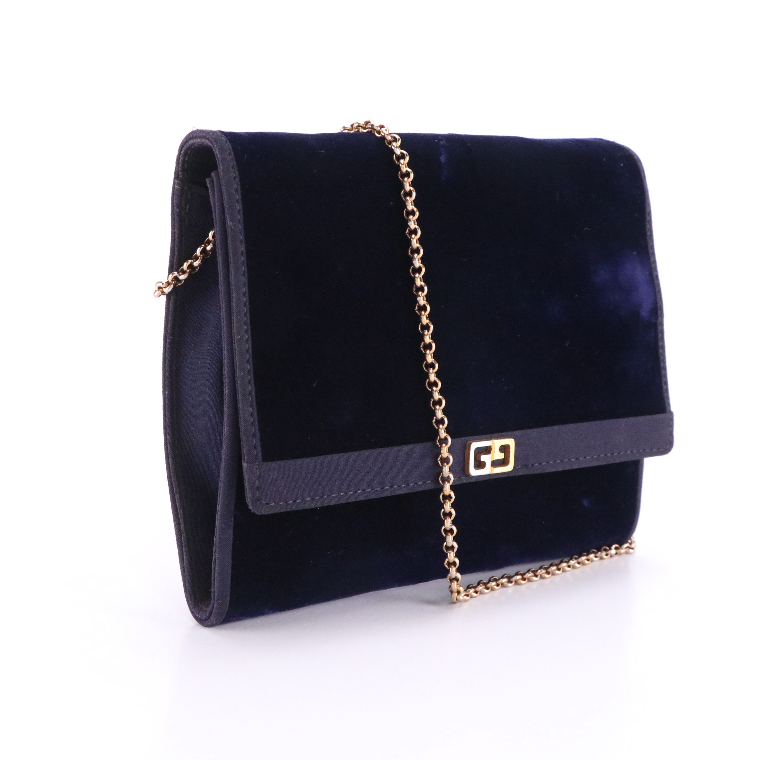 Gucci Navy Blue Velvet Foldover Shoulder Bag