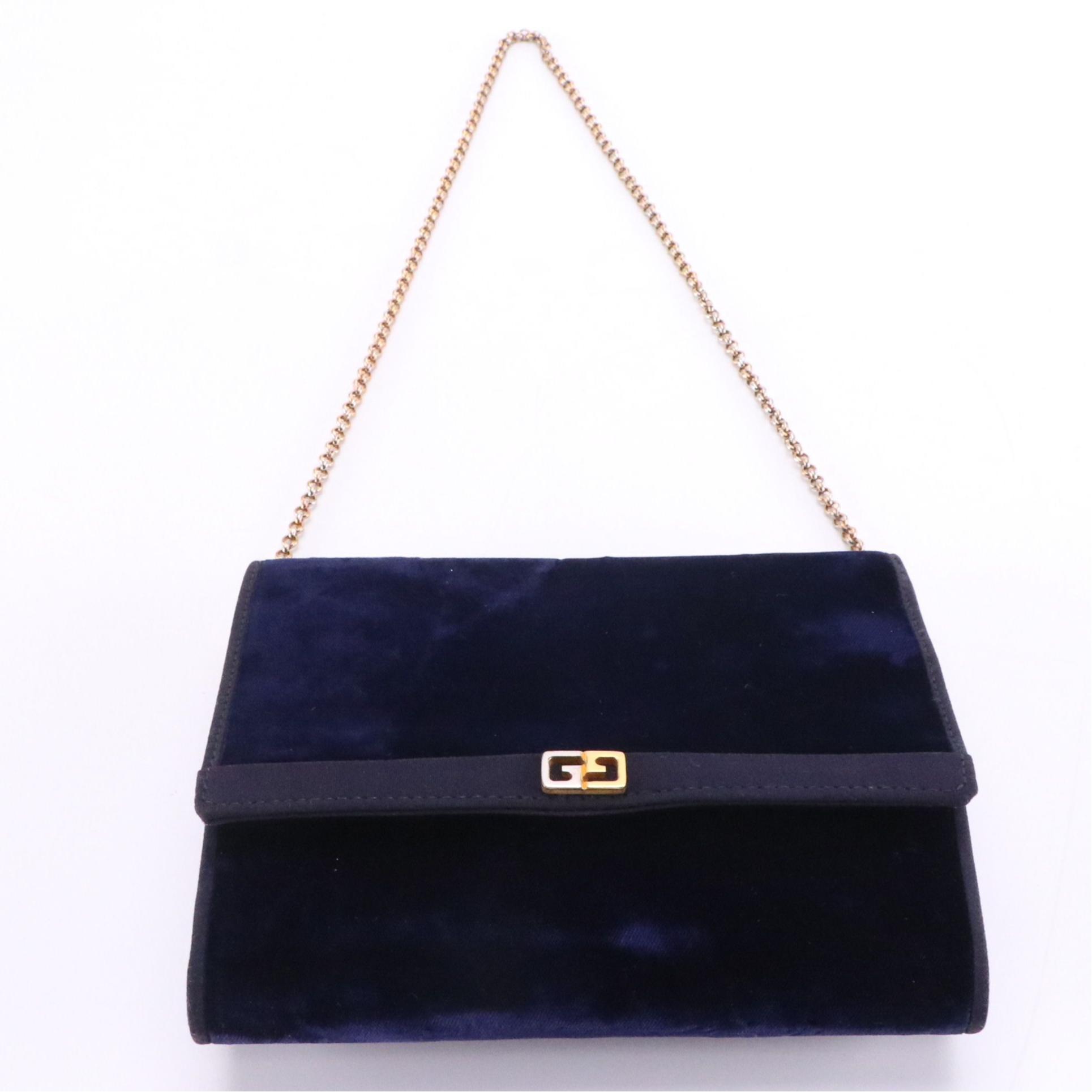 Gucci Navy Blue Velvet Foldover Shoulder Bag