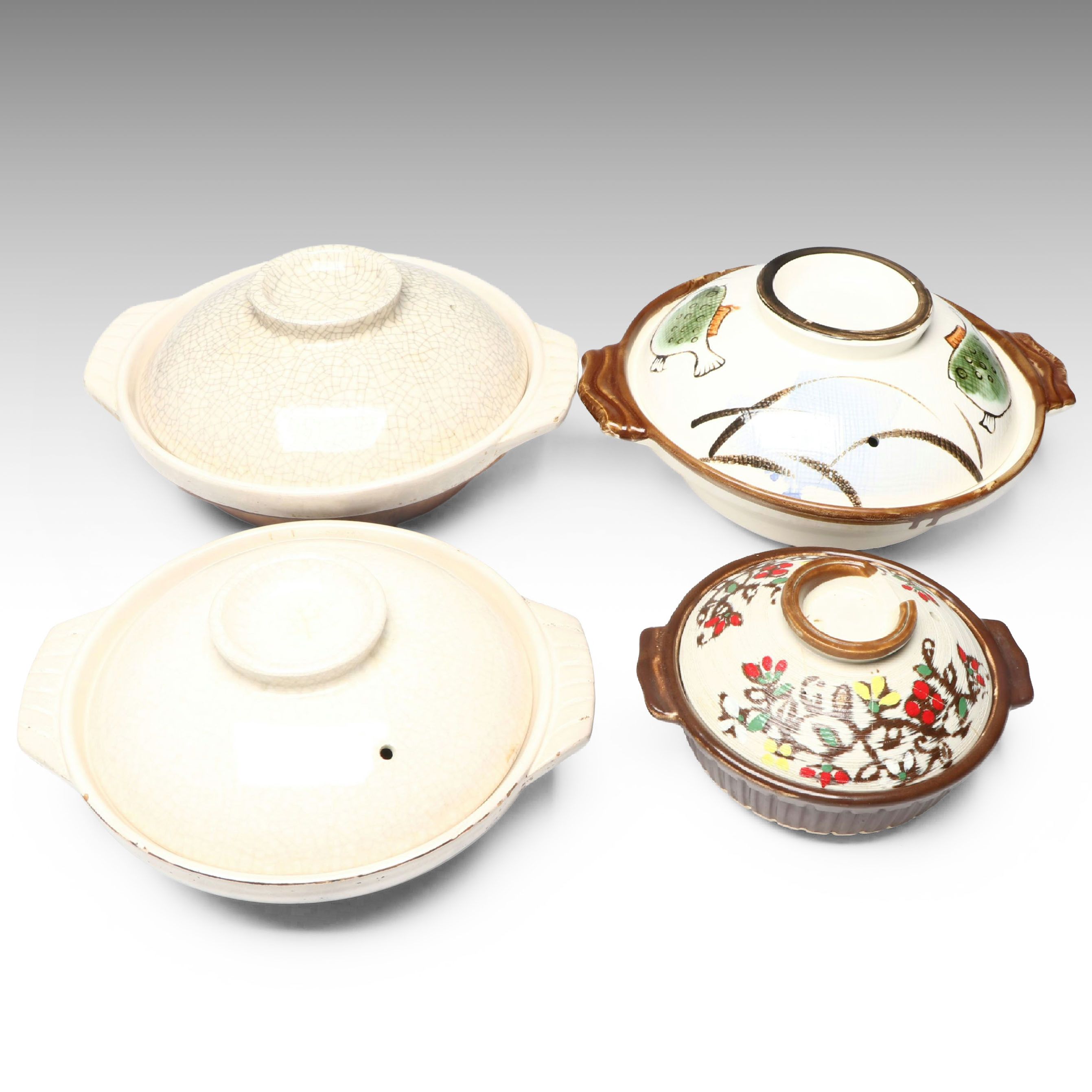 Japanese Ginpo and Other Hand-Painted Ceramic "Chikusa" Clay Pots