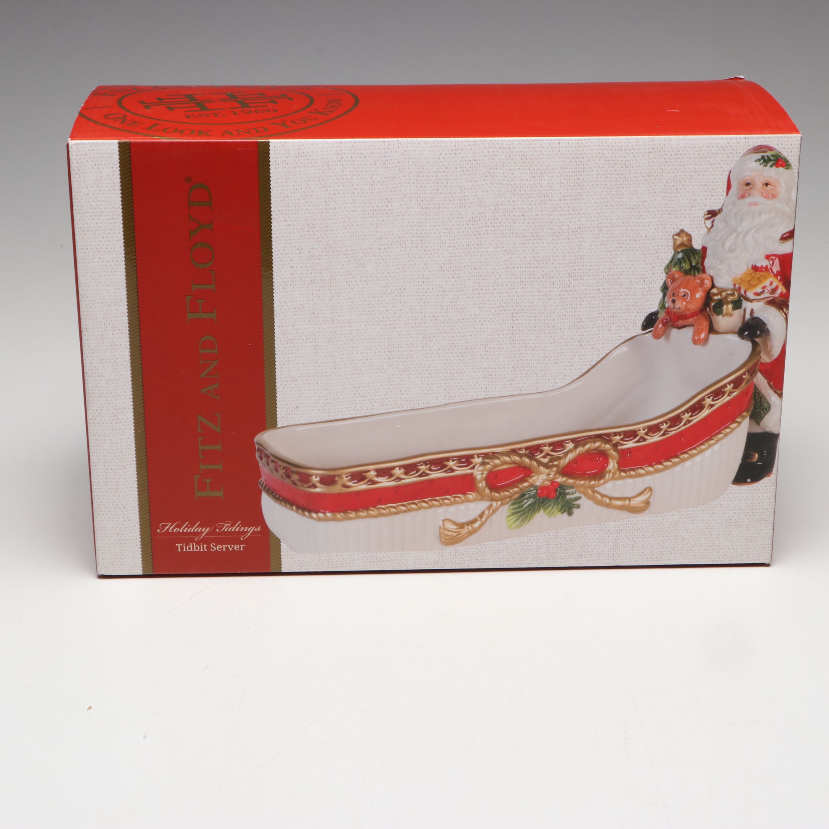 Fitz & Floyd "Damask Holiday" and "Gregorian" Santa Pitchers with Tidbit Server