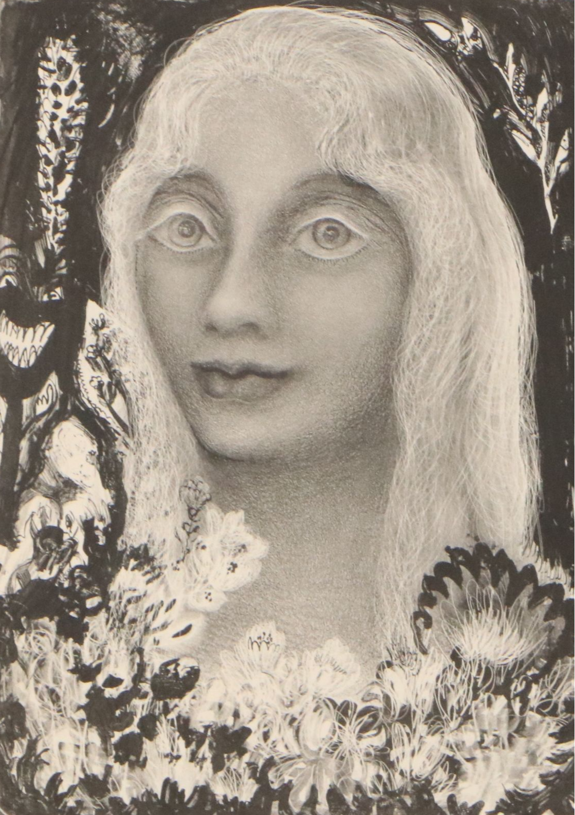 Maybelle Richardson Stamper Lithograph "Girl and Flowers"